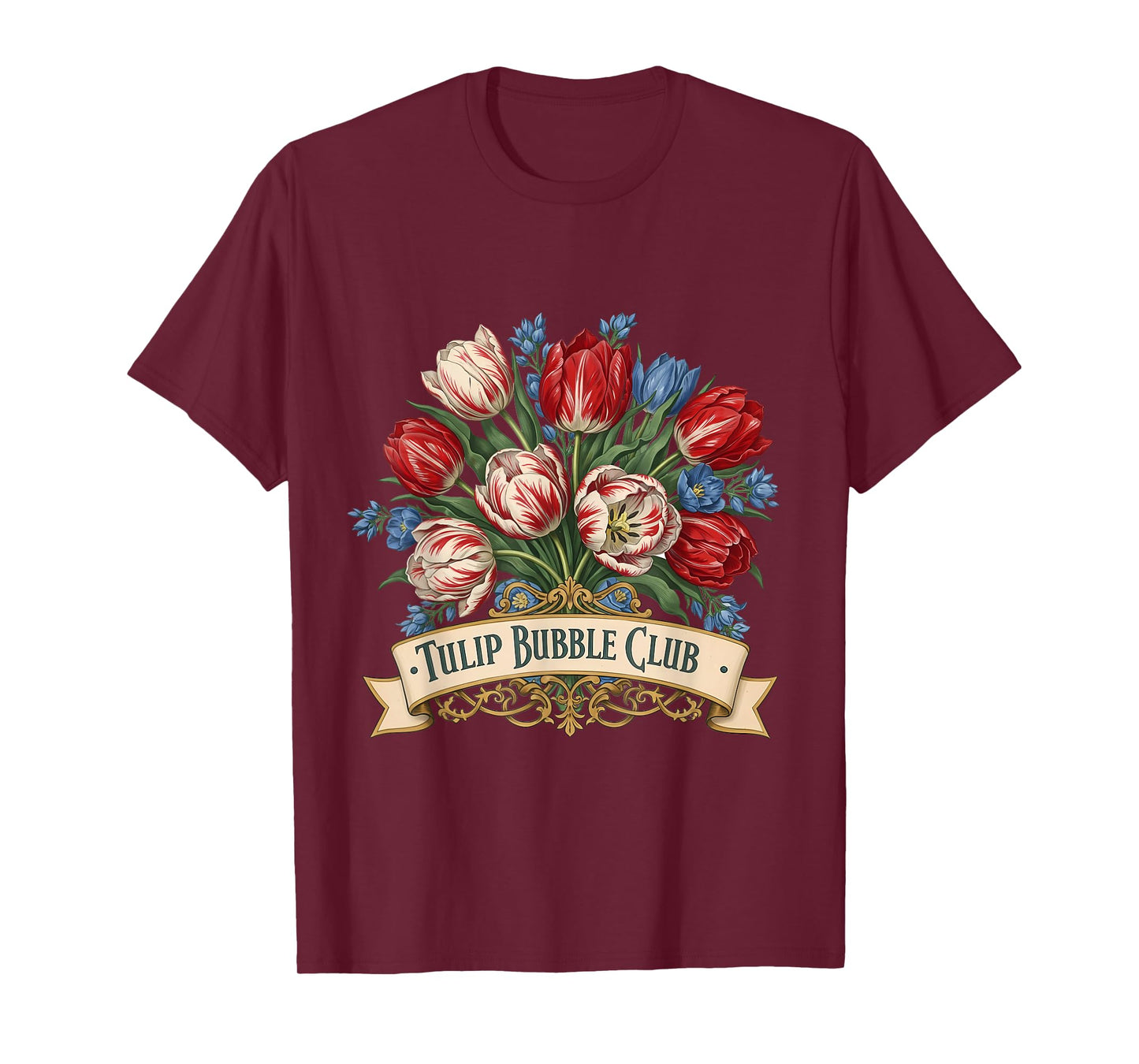 Tulip Mania 1637 Bubble Club Vintage Floral Bouquet T-Shirt