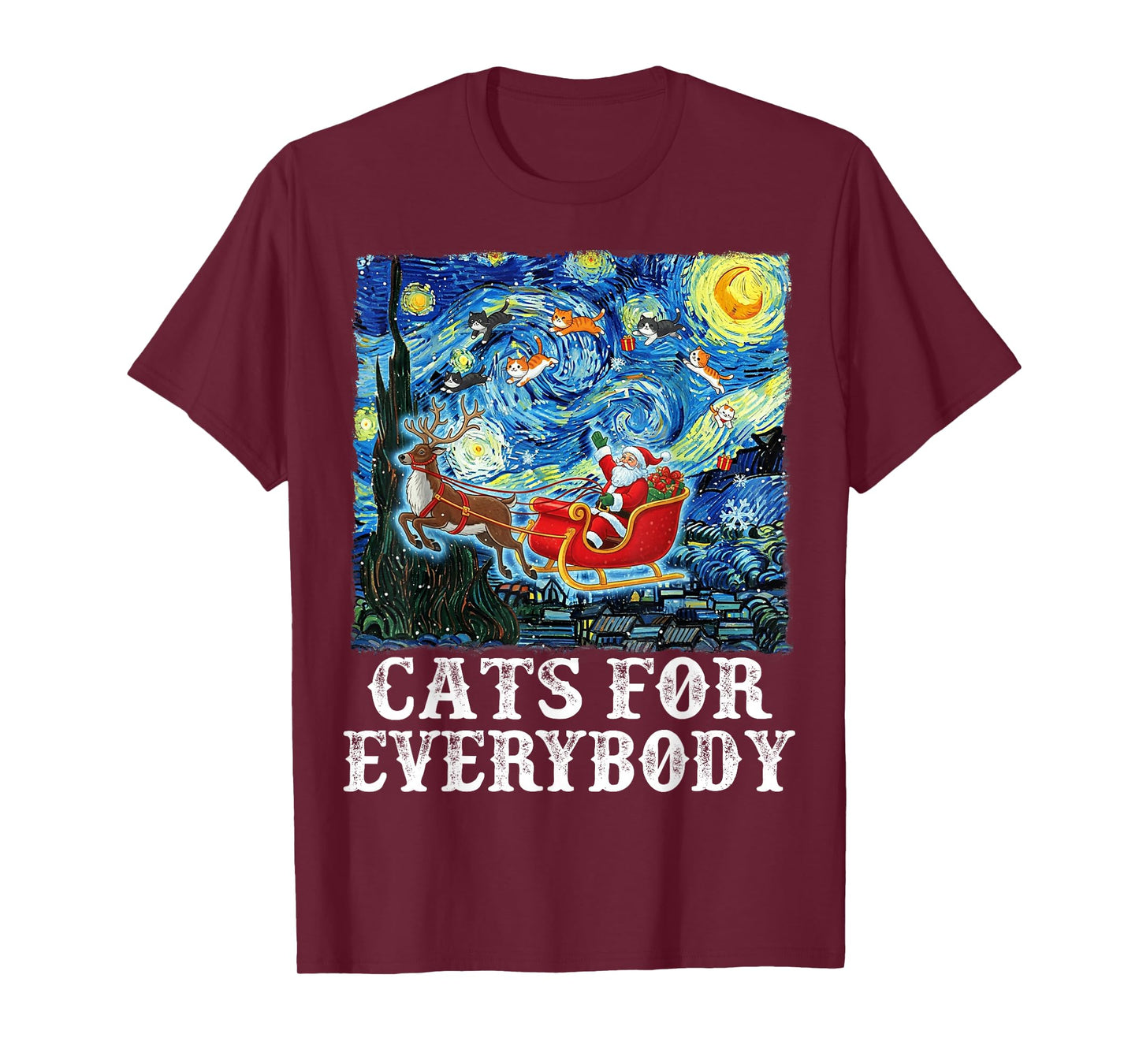 Christmas Cat for Everybody Santa Reindeer Starry Night Xmas T-Shirt