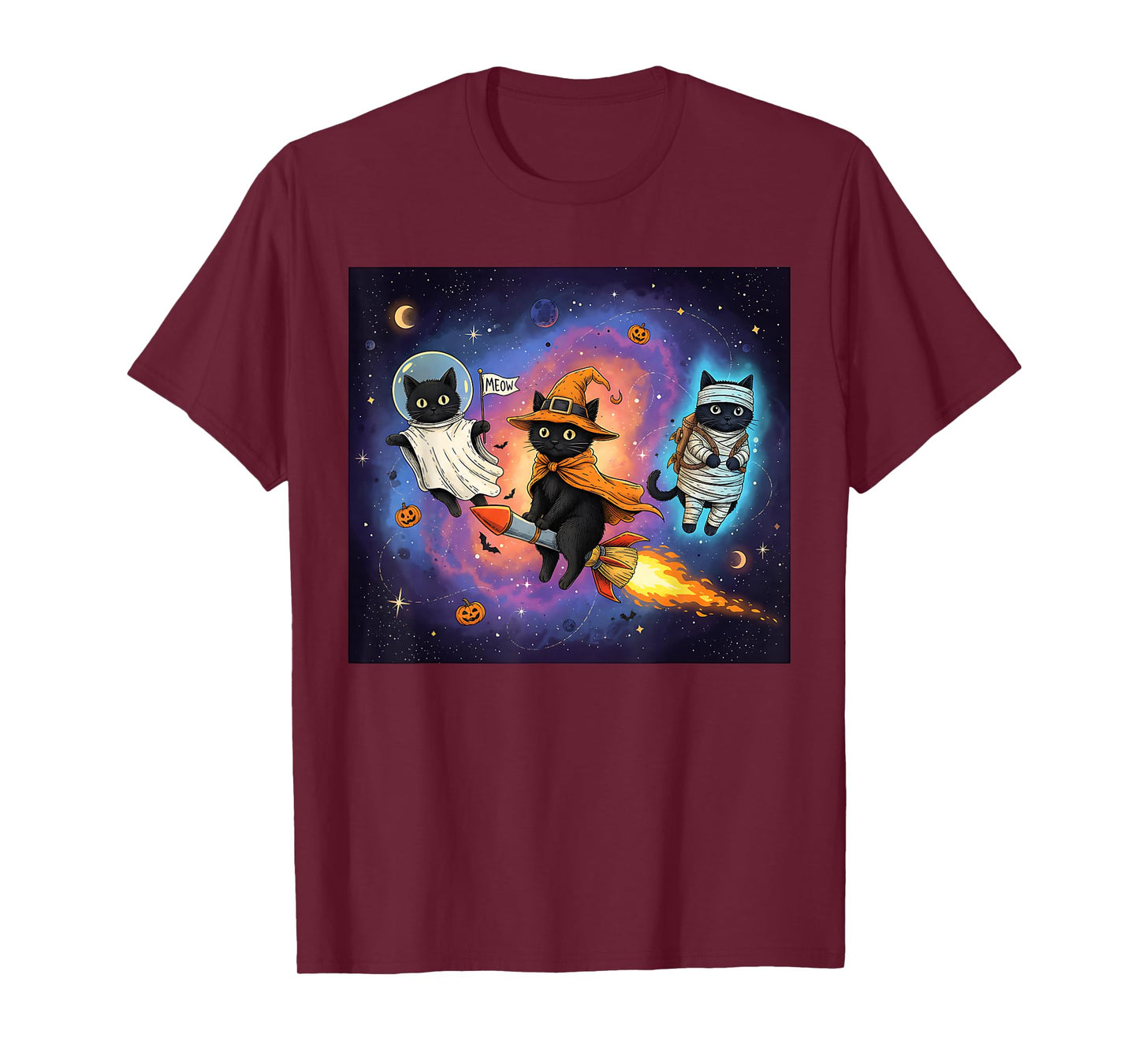 Halloween Black Cat Astronaut Witch Mummy Galaxy Pumpkin T-Shirt