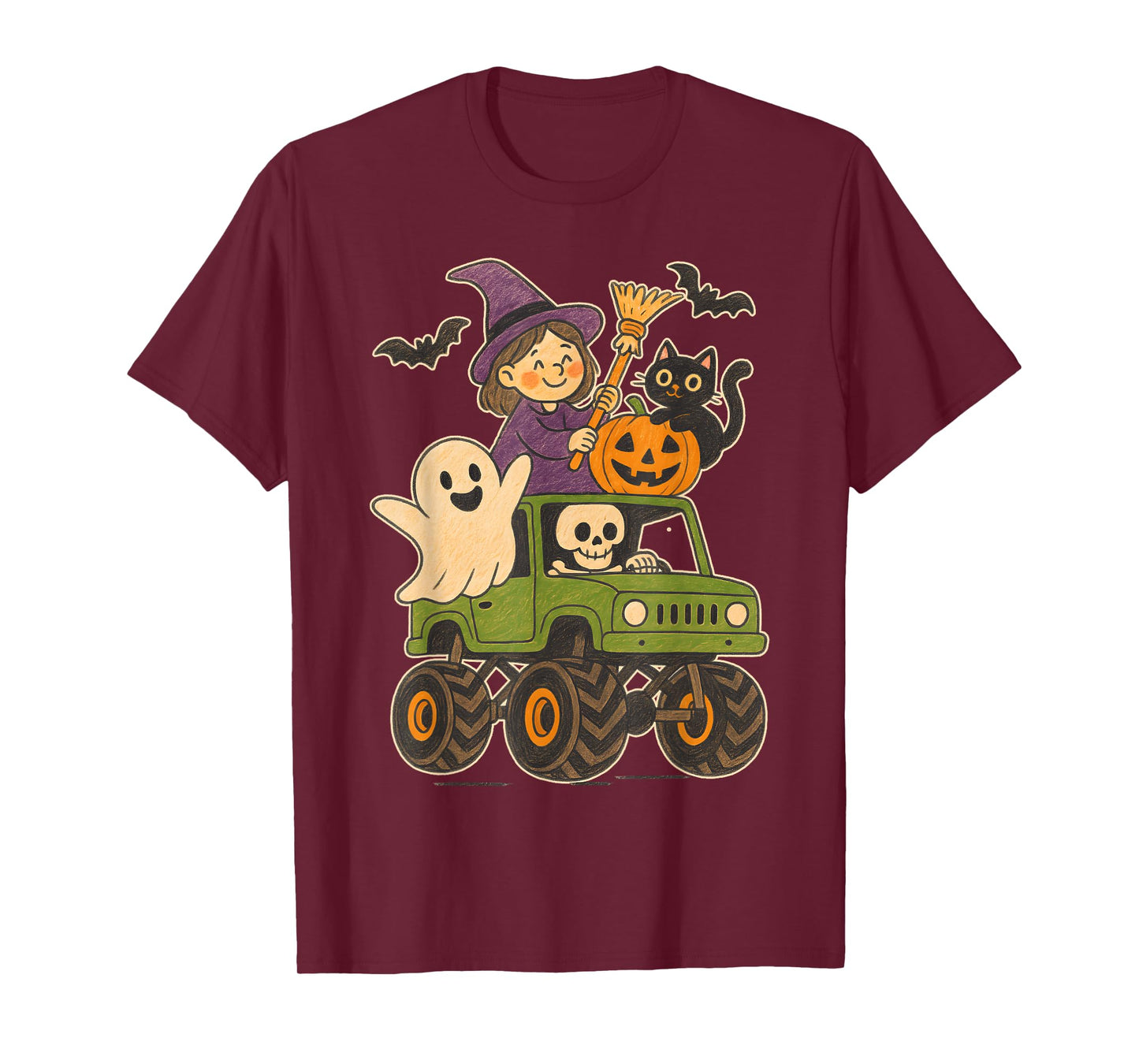 Skeleton Witch Cat Ghost Pumpkin Kids Funny Halloween T-Shirt