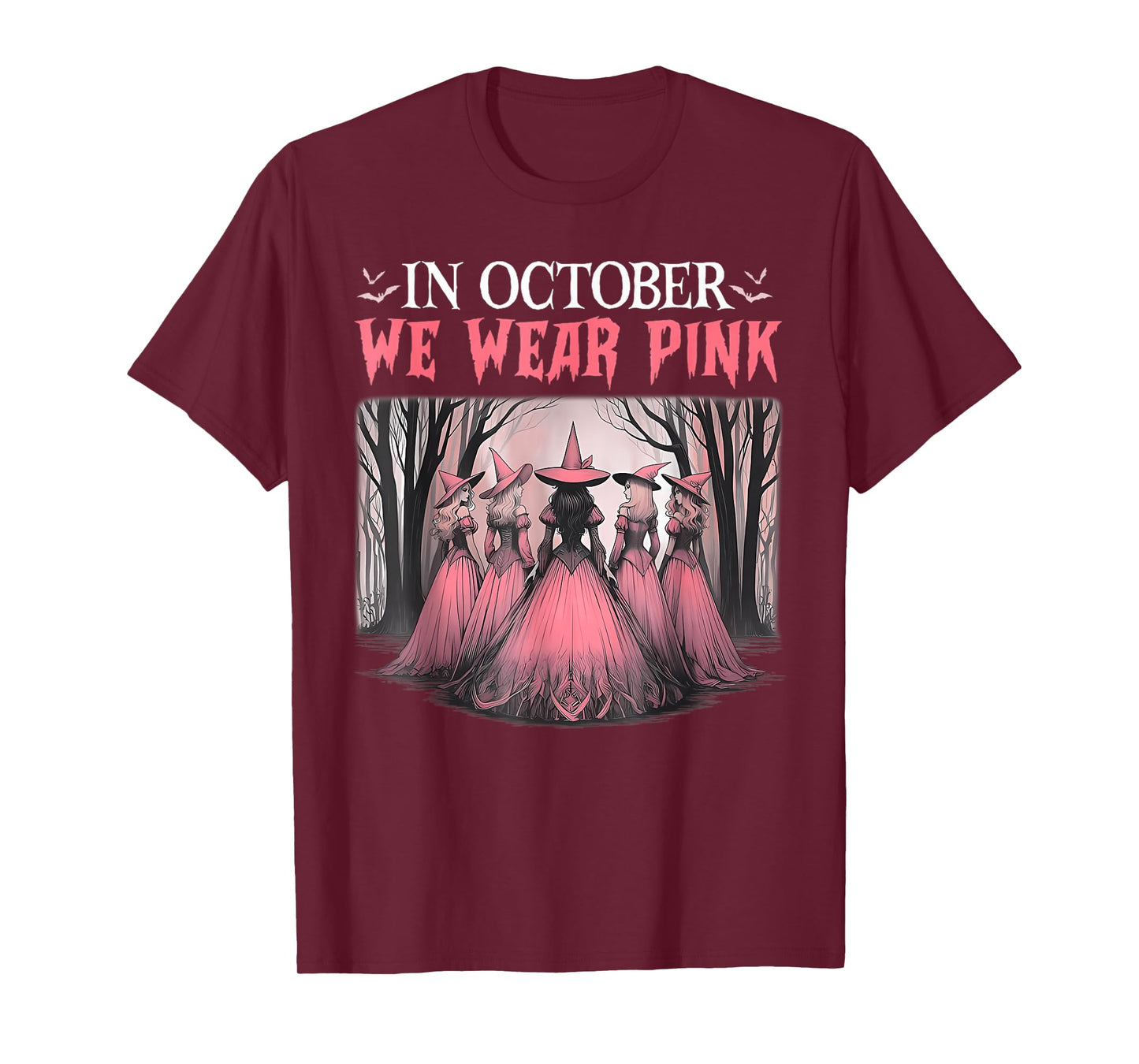 Retro in October We Wear Pink Witch Breast Cancer Awareness T-Shirt
