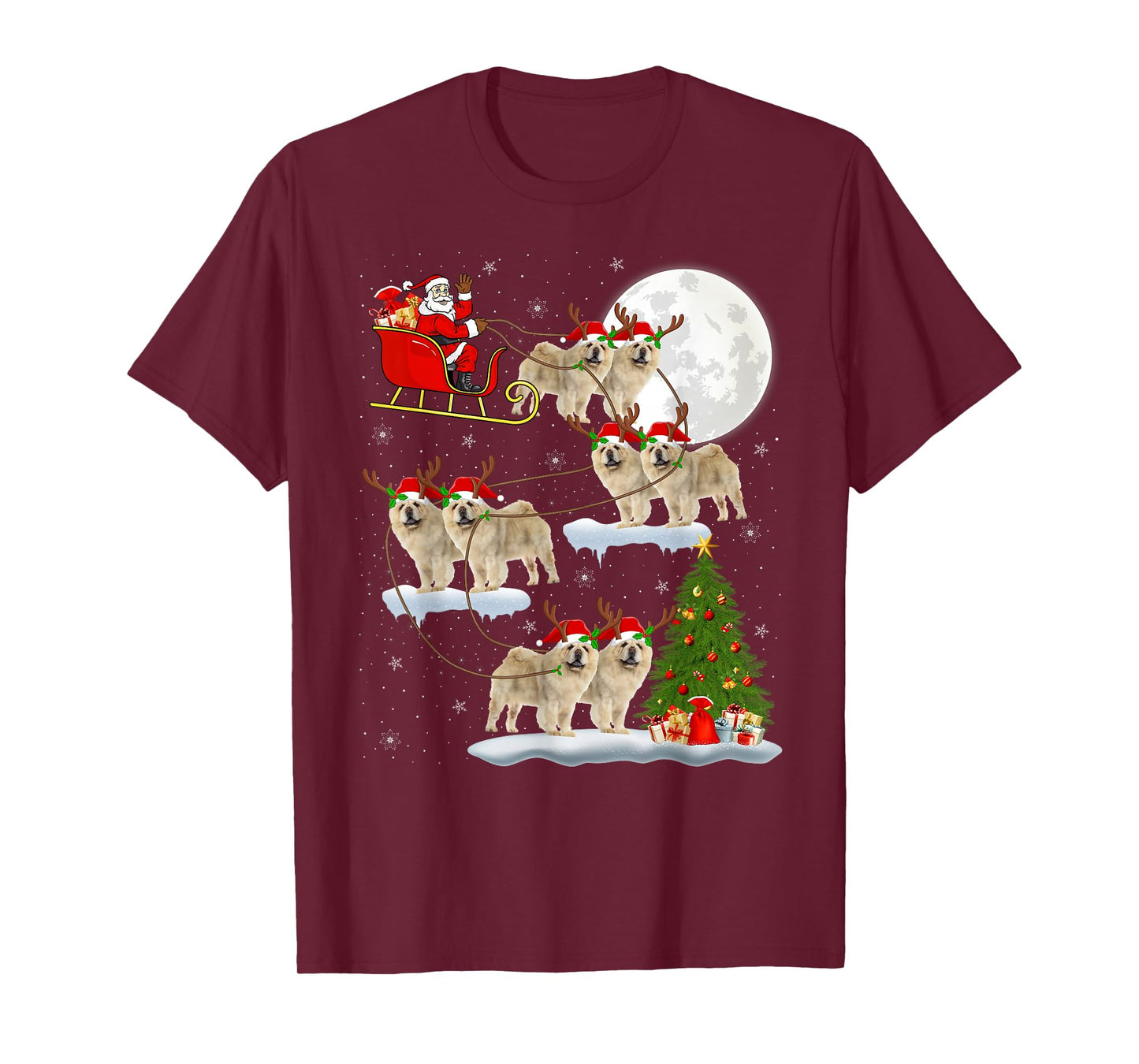 Chow Chow Dog Santa Sleigh Flying Funny Magical Christmas T-Shirt