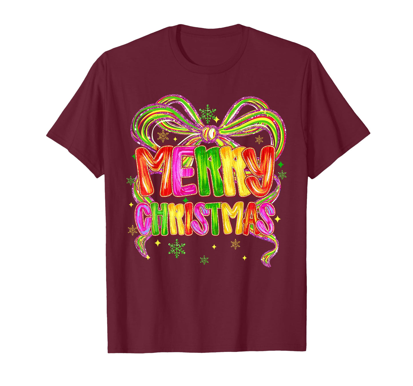 Coquette Bow Merry Christmas Xmas Snowflake Holiday Pajamas T-Shirt