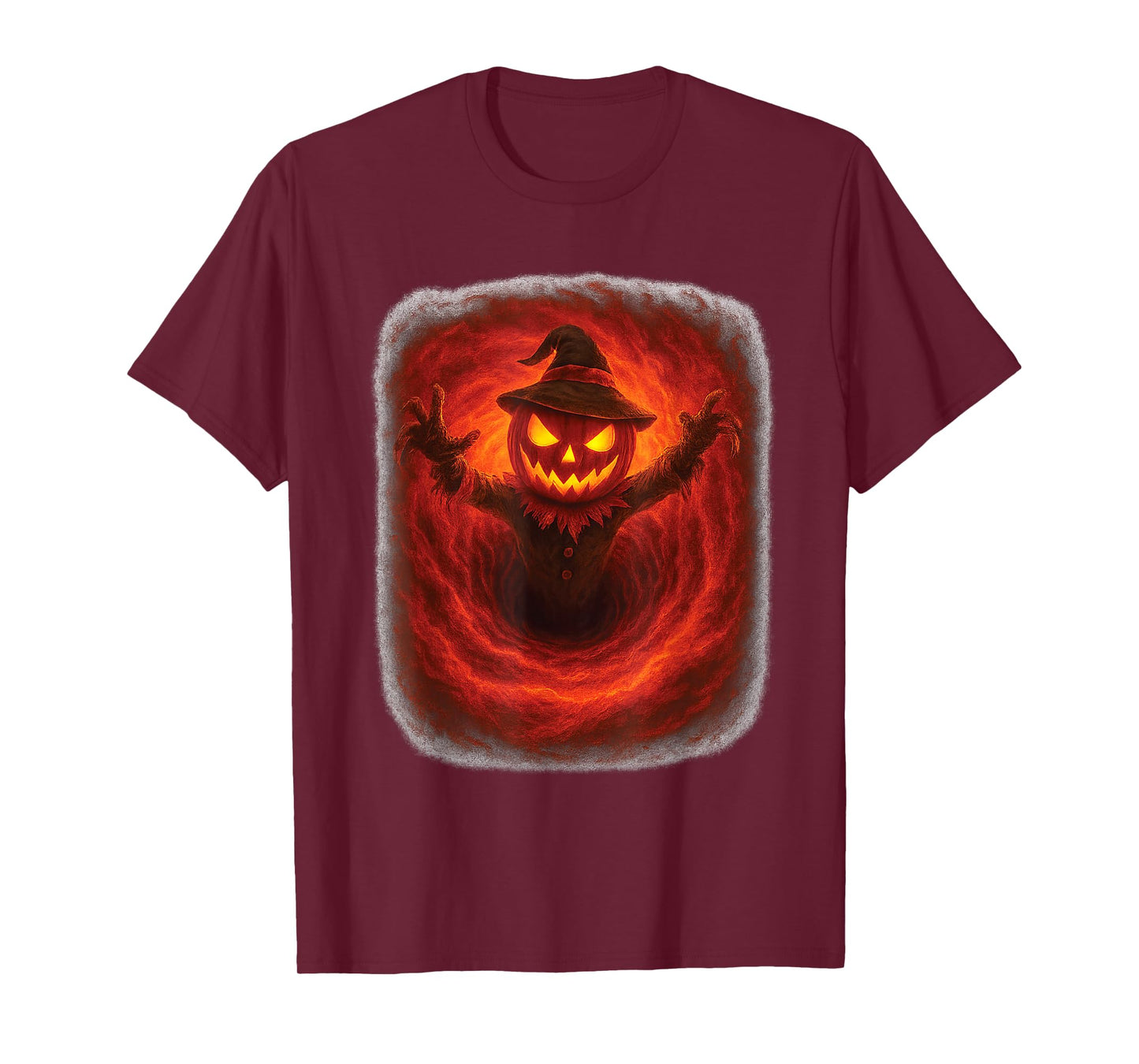 Evil Pumpkin Head with Witch Hat Fiery Scarecrow Halloween T-Shirt