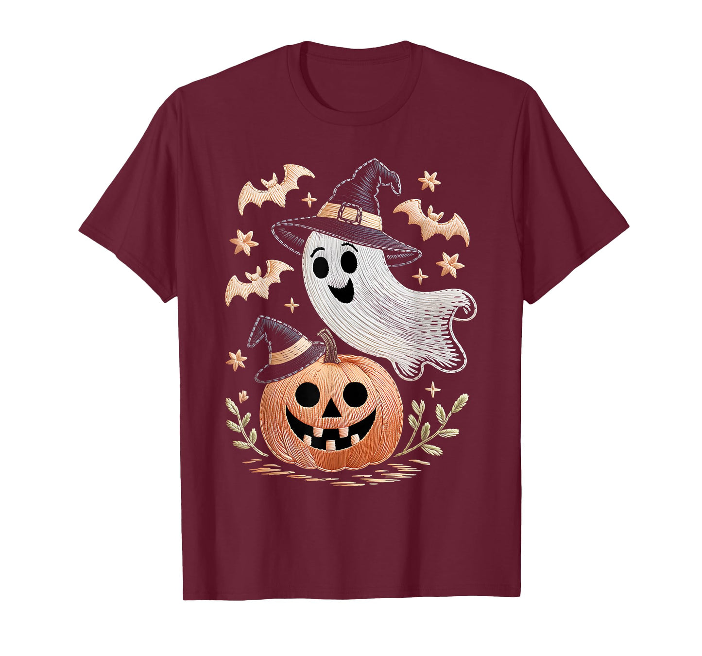 Halloween Ghost and Pumpkin Witch Hat Spooky Design T-Shirt