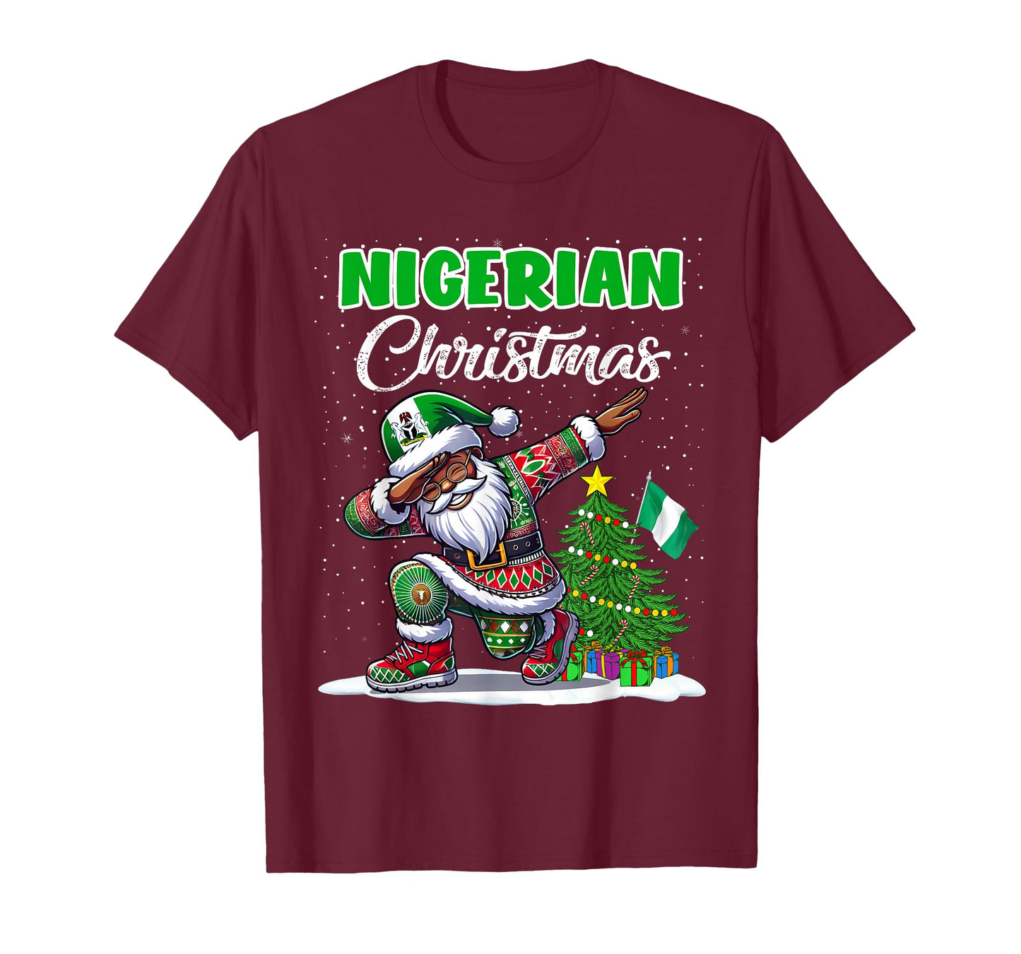 Nigeria Dabbing Santa Christmas Nigeria Flag for Kids T-Shirt