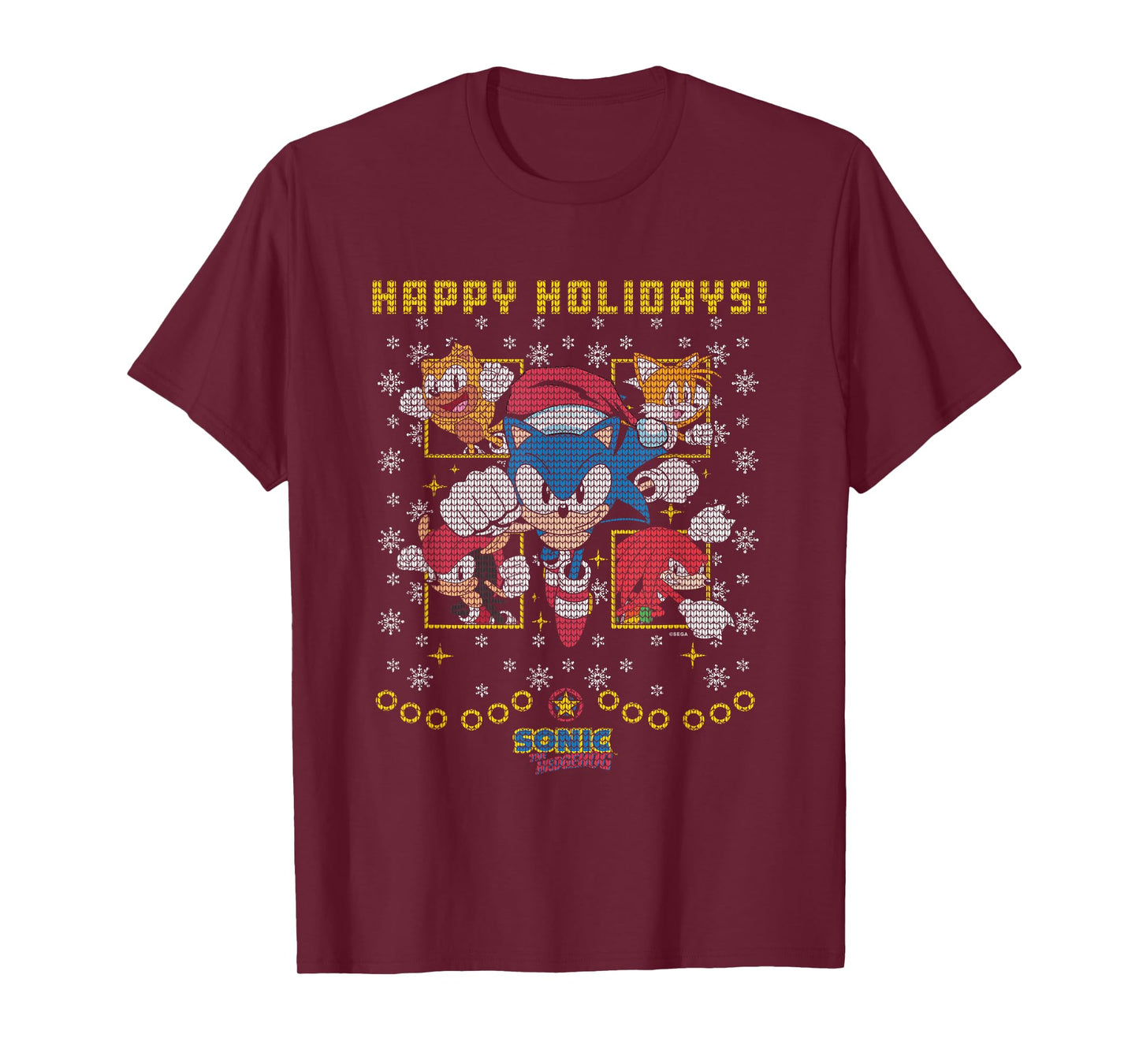 Sonic The Hedgehog Christmas Panels Vintage Ugly Sweater T-Shirt