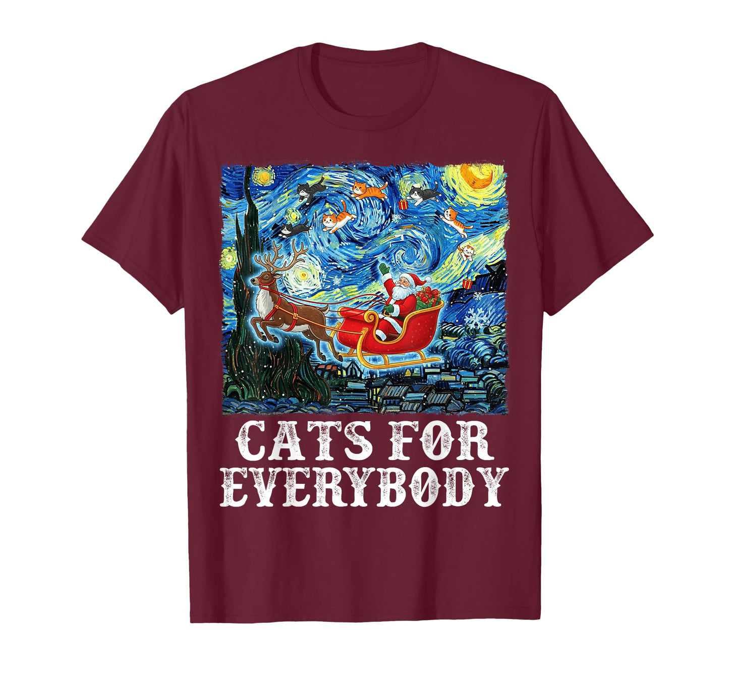 Cats for Everybody Santa Cat Xmas Starry Night Christmas T-Shirt