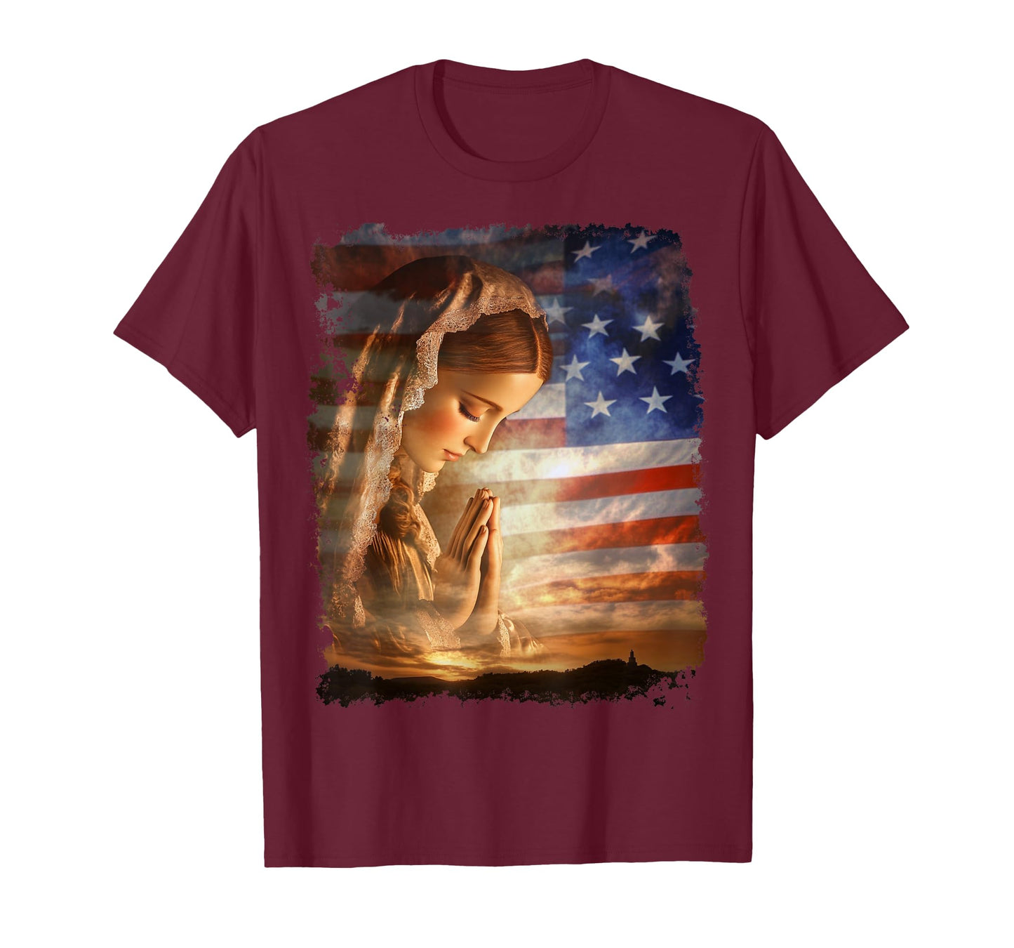 USA American US Flag The Virgin Mary T-Shirt