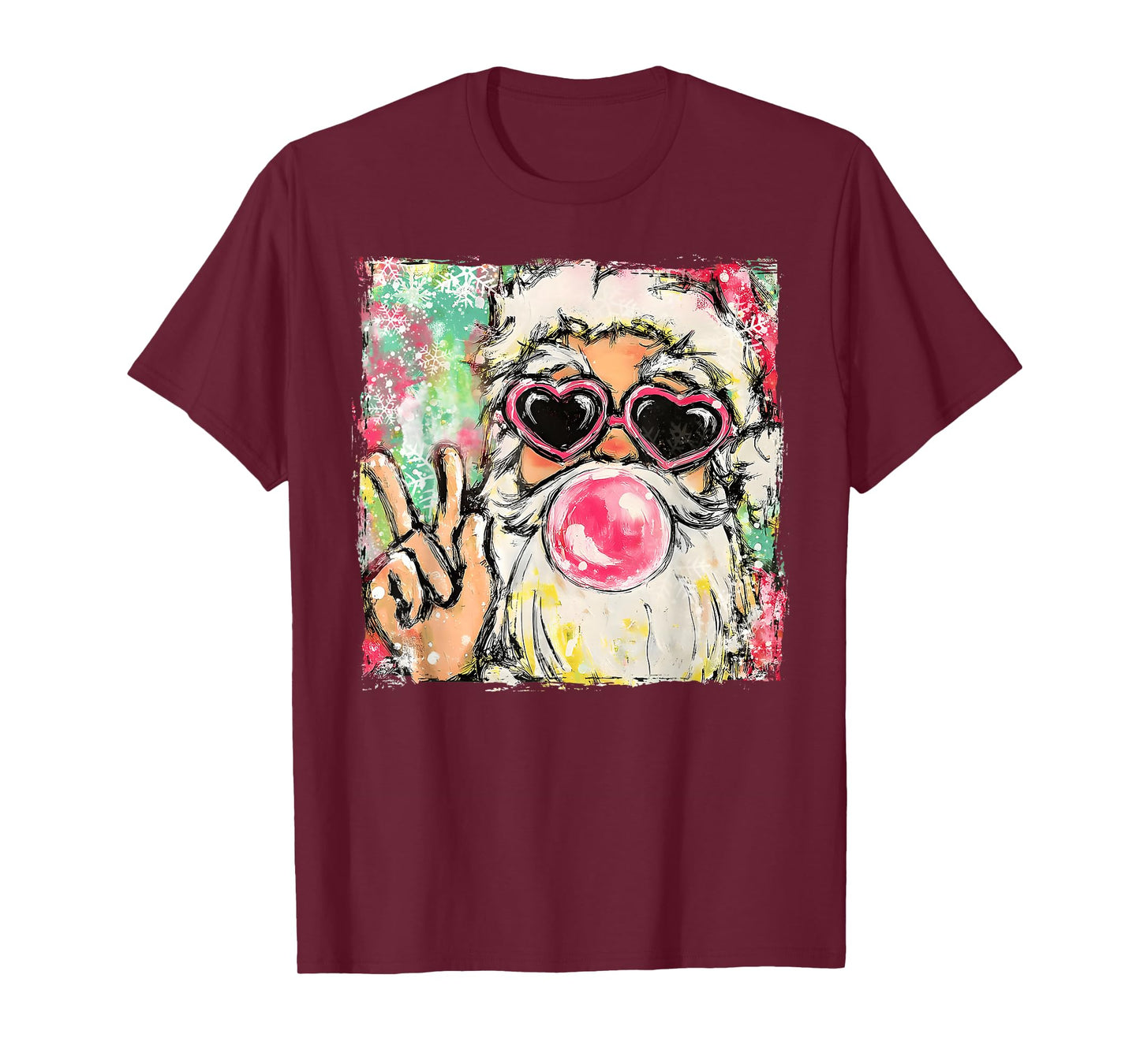 Vintage Retro Santa Bubble Gum Pink Sunglasses Christmas T-Shirt