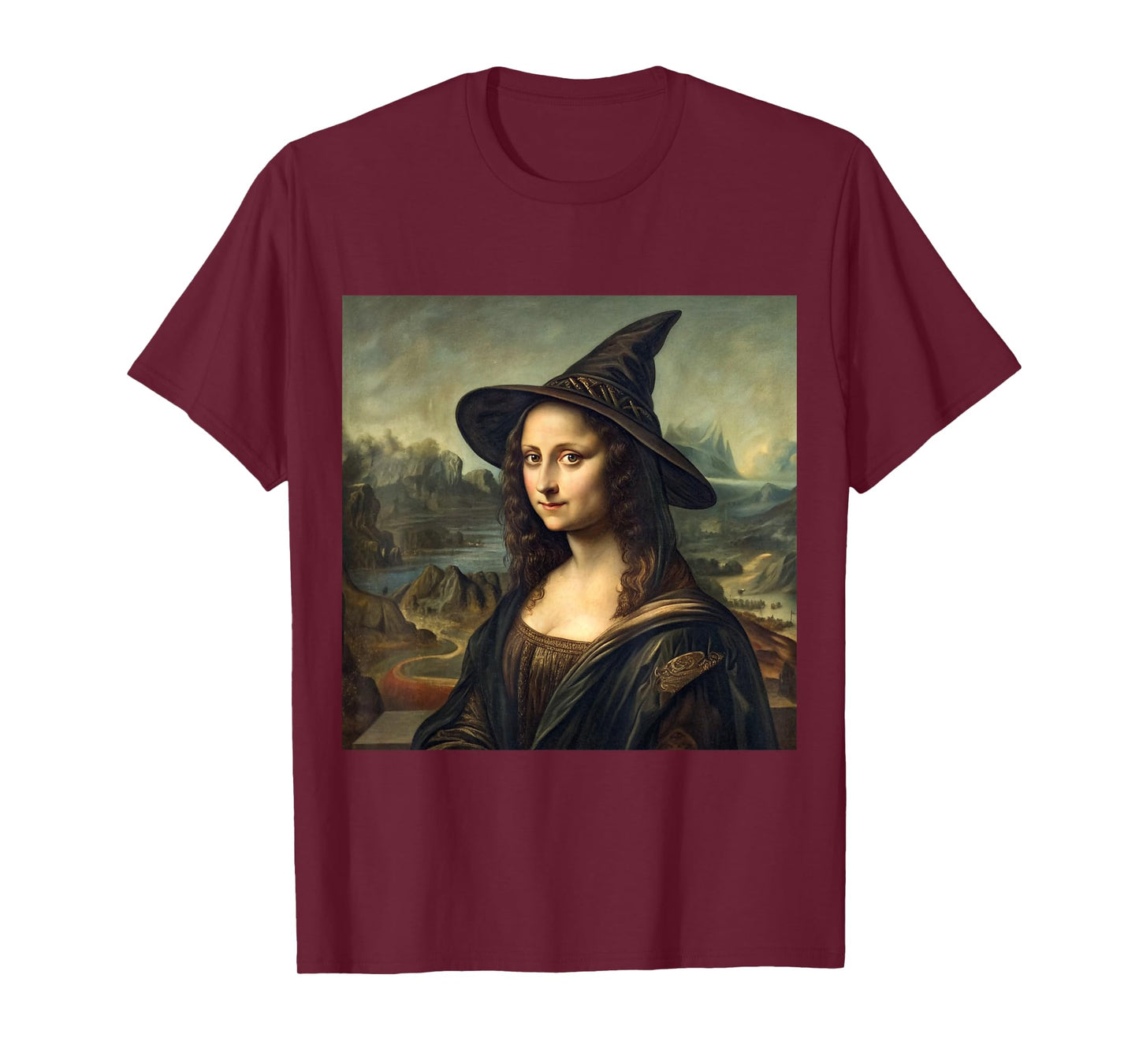 Mona Lisa Inspired Witch Portrait Enchanted Hat Halloween T-Shirt