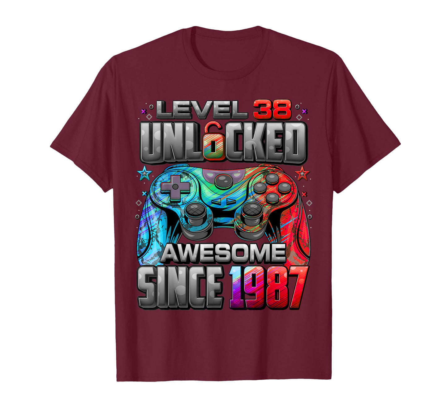 Level 38 Unlocked Awesome Since 1987 38th Birthday Gaming T-Shirt