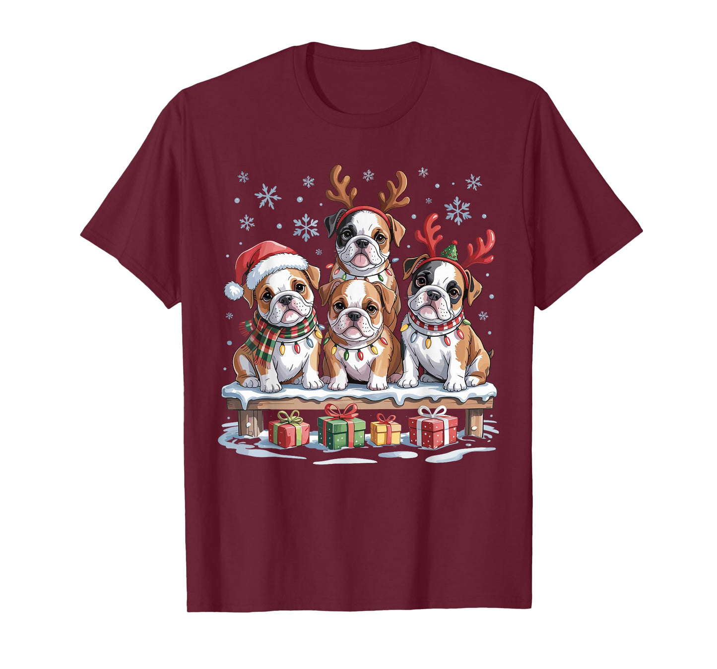 Cute Bulldog Christmas Puppies Dog Lovers Funny Holiday T-Shirt