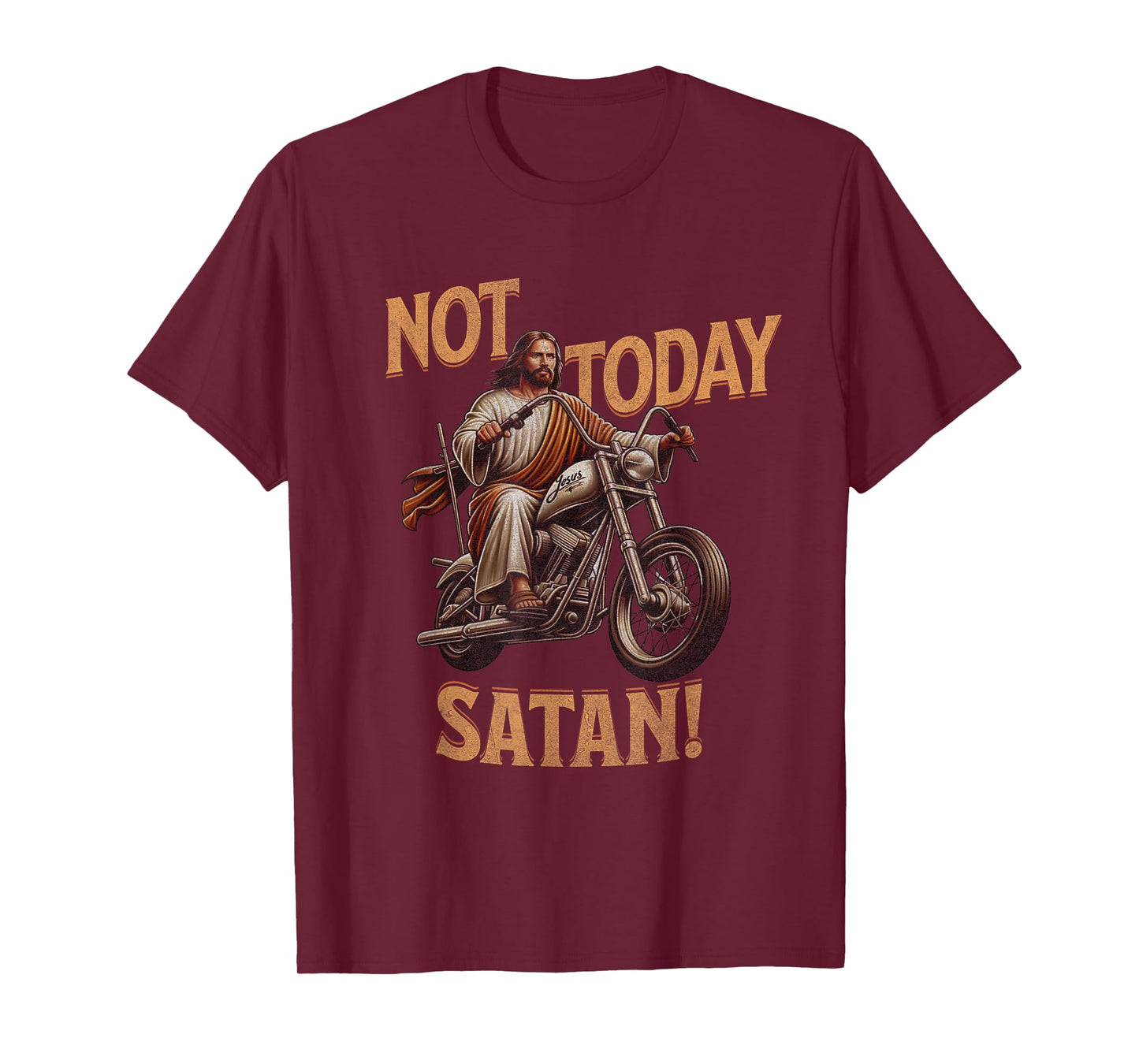 Retro Not Today Satan Jesus Riding A Chopper Motorcycle T-Shirt