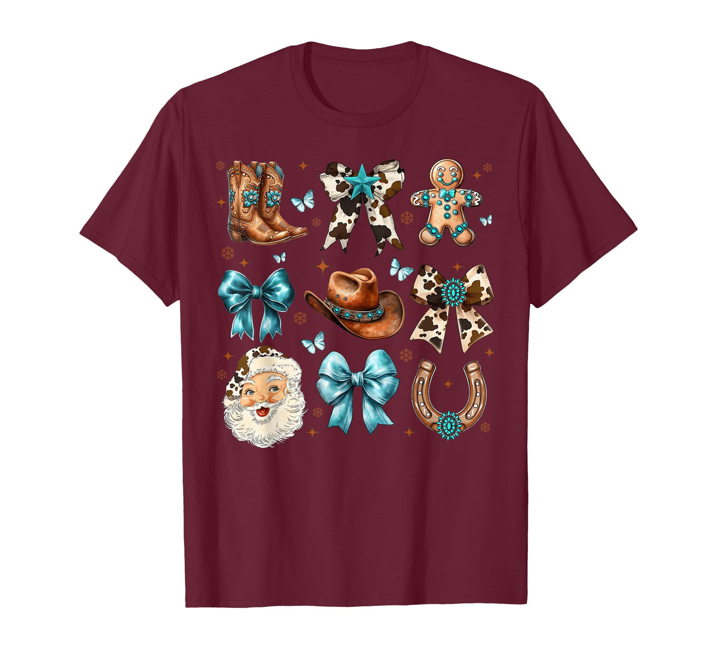 Howdy Christmas Coquette Bow Santa Cowboy Boot Western Xmas T-Shirt