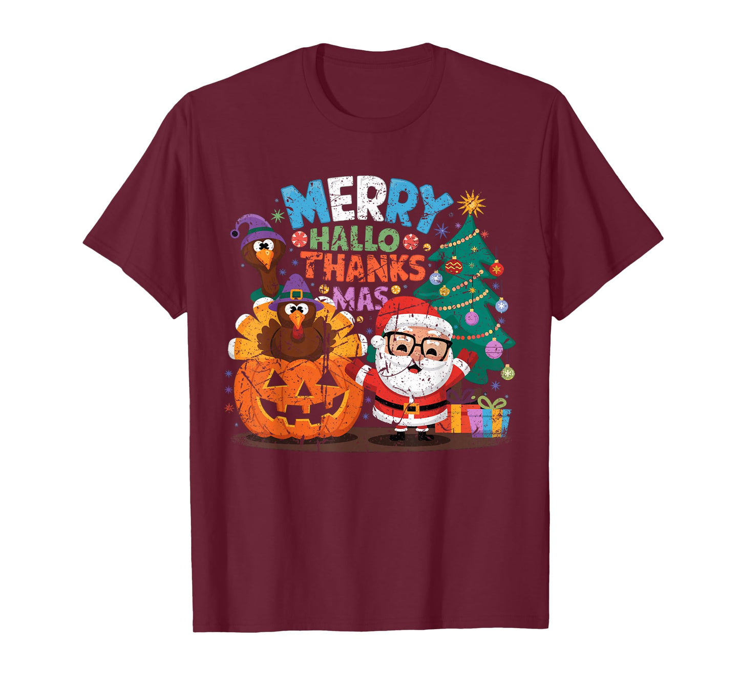 Merry Hallothanksmas Halloween Thanksgiving Christmas Mashup T-Shirt
