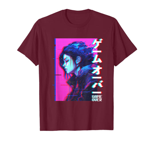 Sad Japanese Anime Girl Game Over Vaporwave Aesthetic T-Shirt