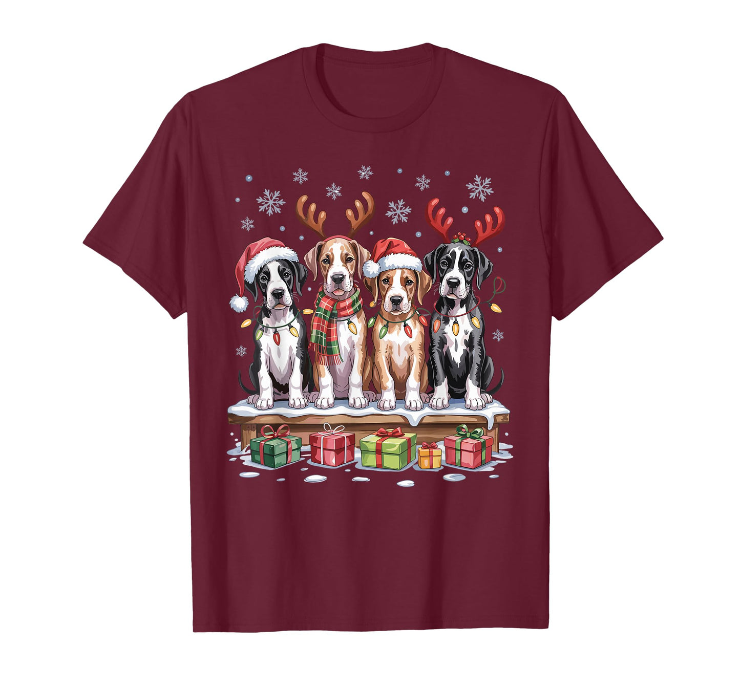 Cute Great Dane Christmas Puppies Dog Lovers Funny Holiday T-Shirt