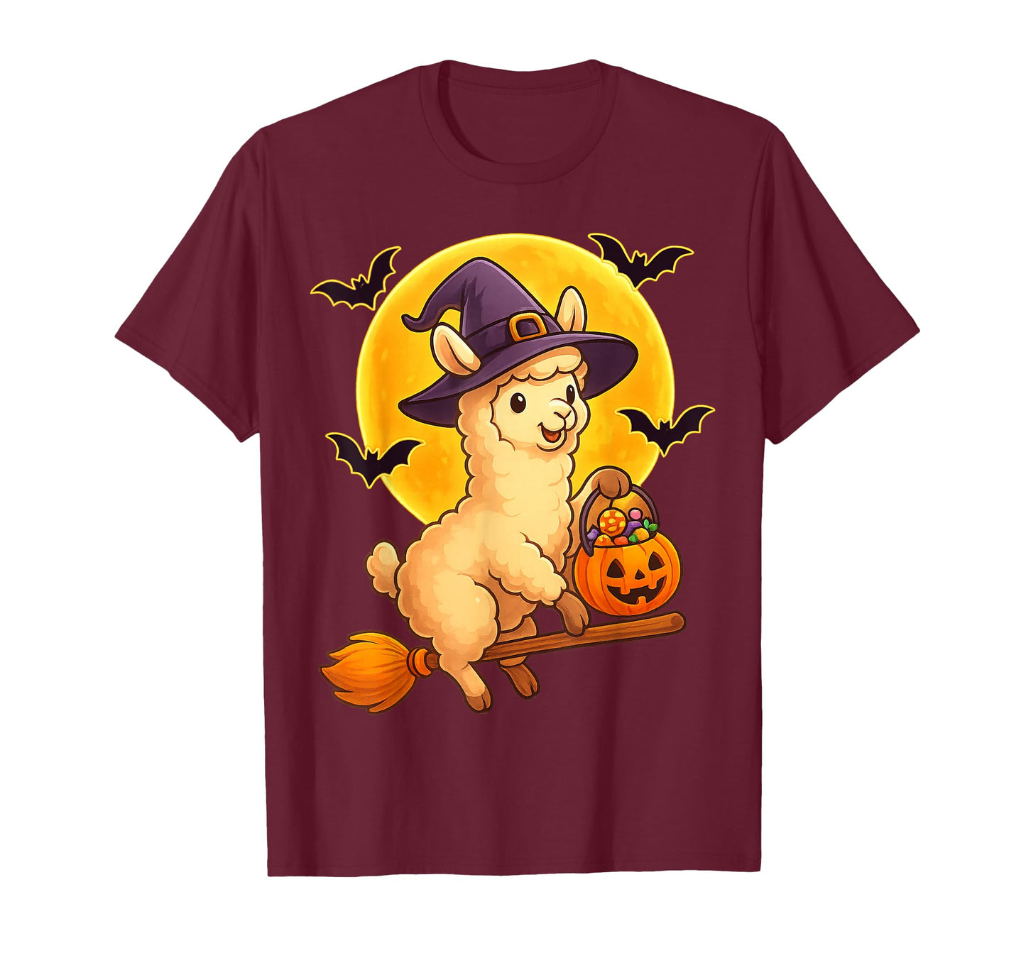 Cute Llama Witch Pumpkin Halloween Costume Boys Girls T-Shirt