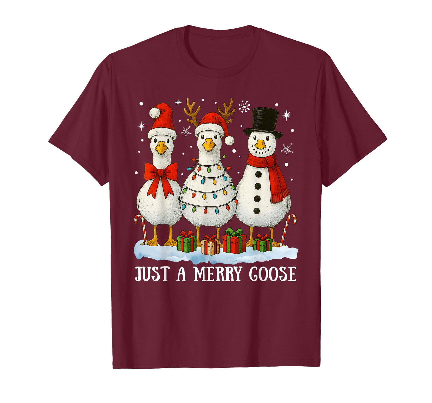 Funny Just A Merry Goose Christmas Santa Snowman Reindeer T-Shirt