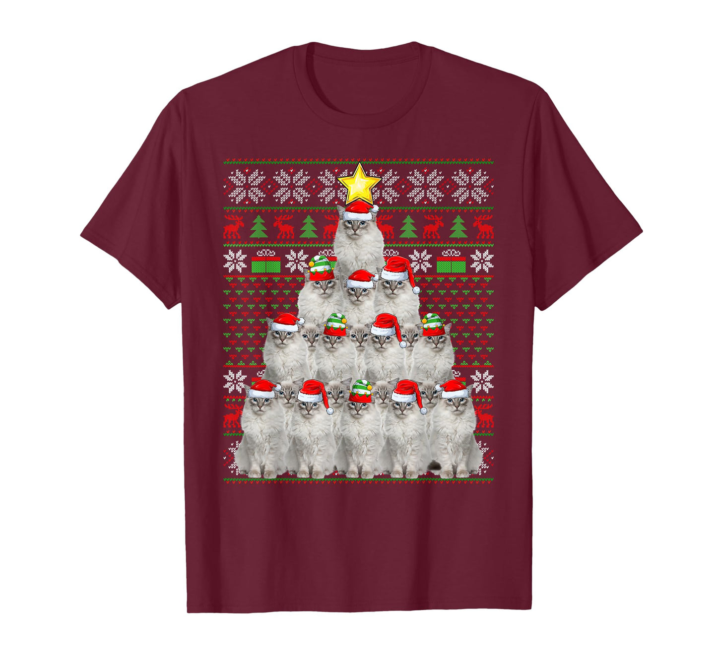 Cats Christmas Tree Santa Elf Cat Ugly Xmas Sweaters T-Shirt