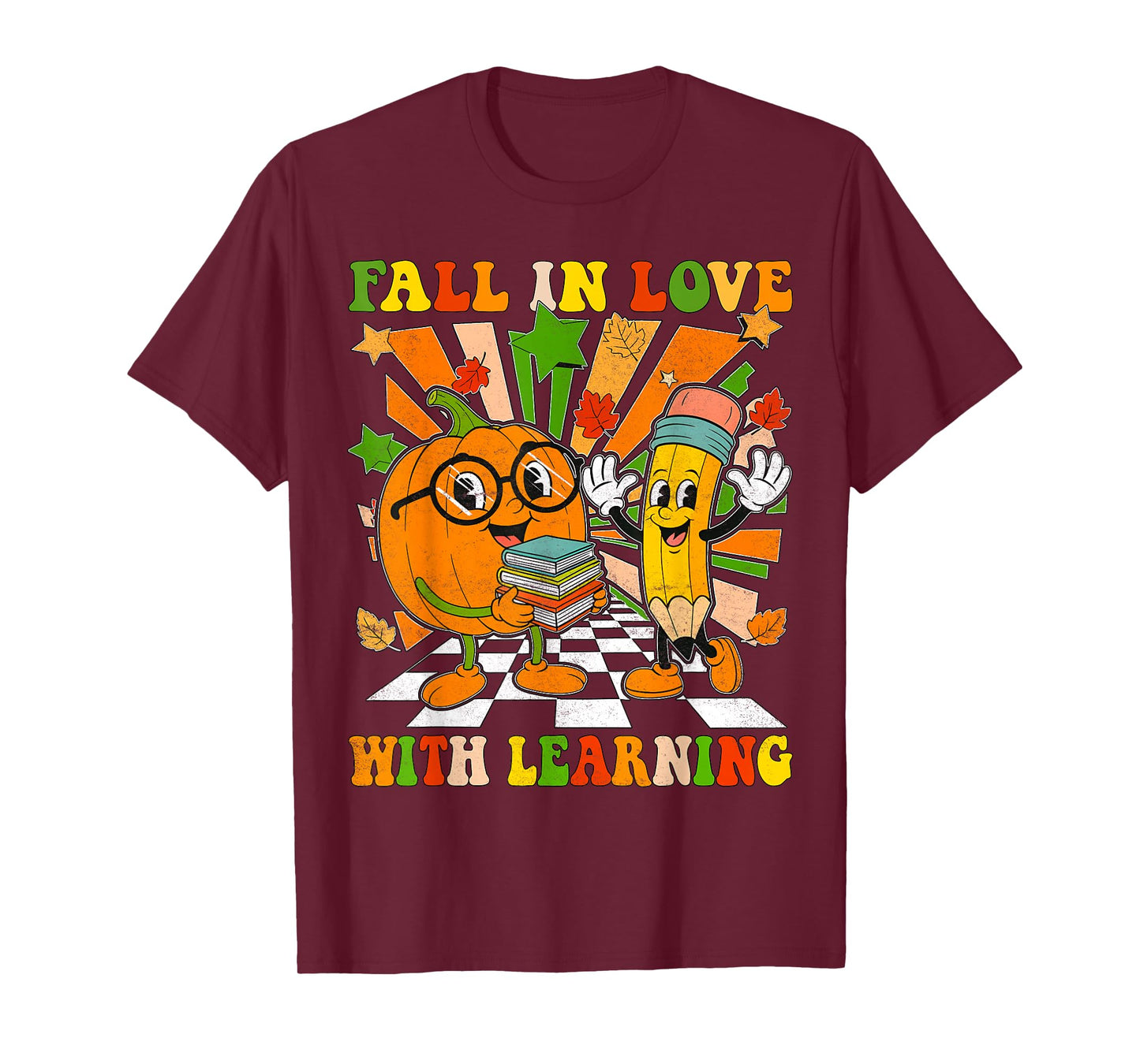 Retro Fall in Love with Learning Vintage Thanksgiving Teache T-Shirt