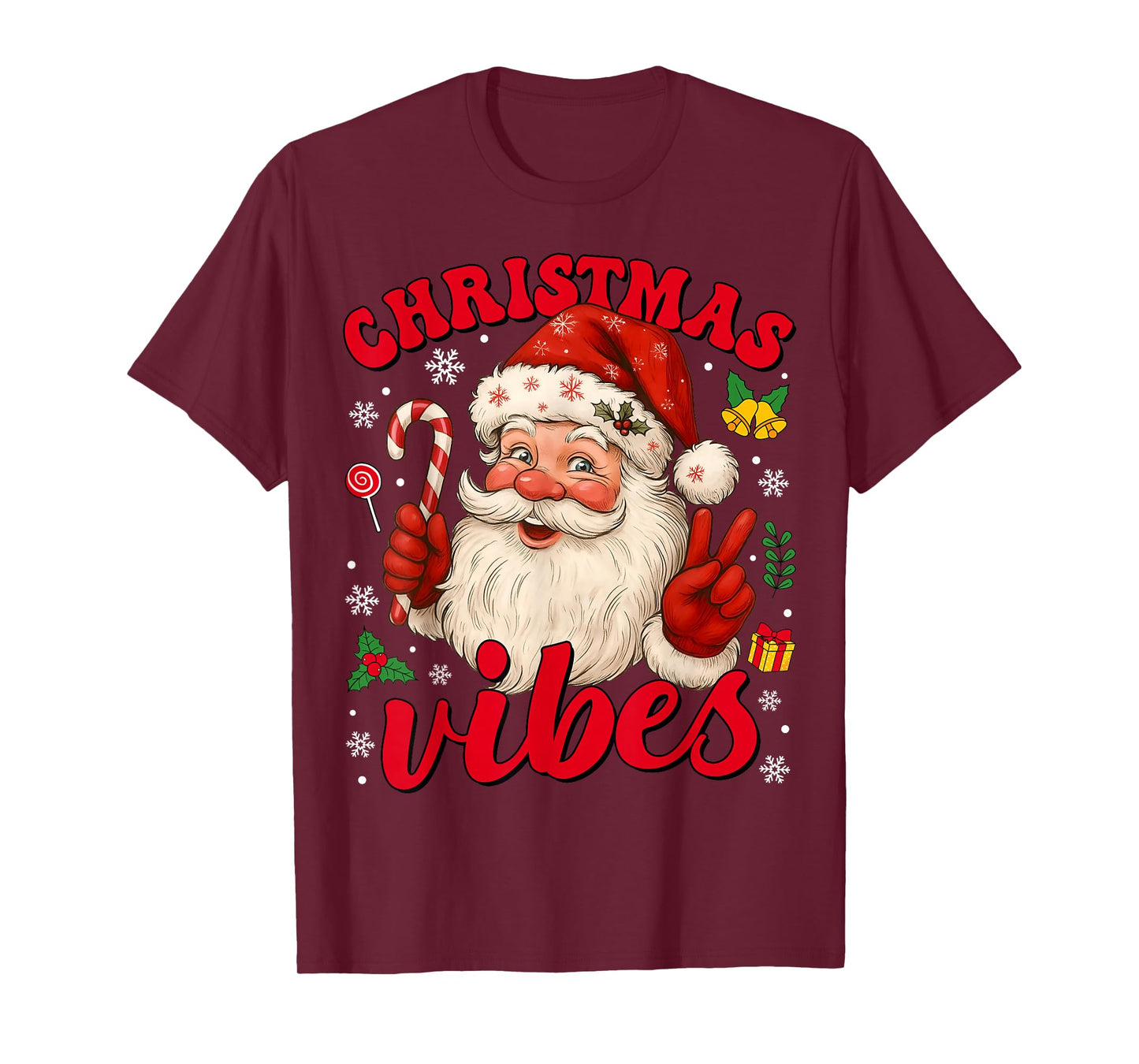 Vintage Christmas Santa Claus Candy Cane Holiday Vibes T-Shirt