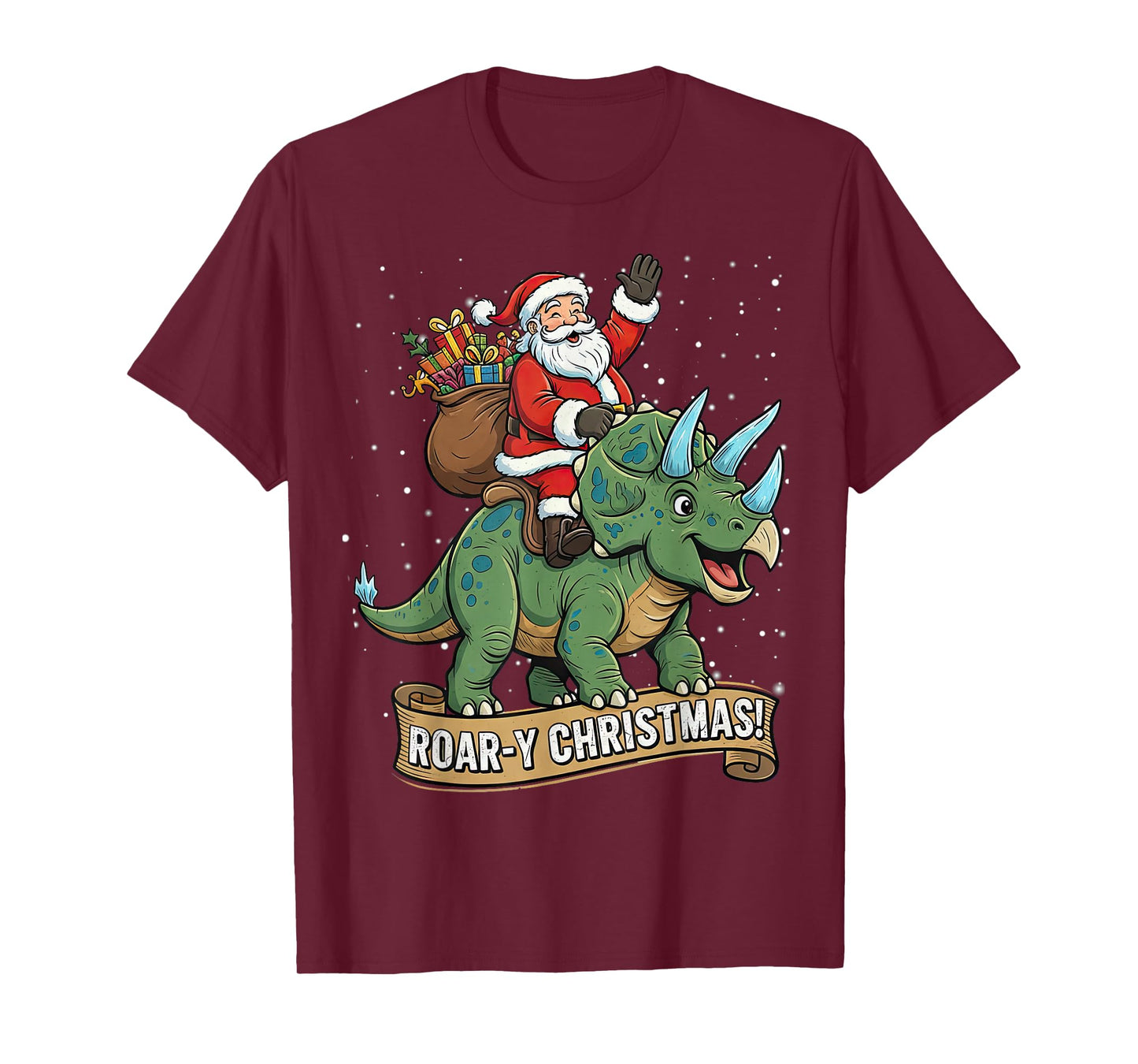 Roar-Y Christmas Funny Santa Riding Dinosaur Triceratops T-Shirt