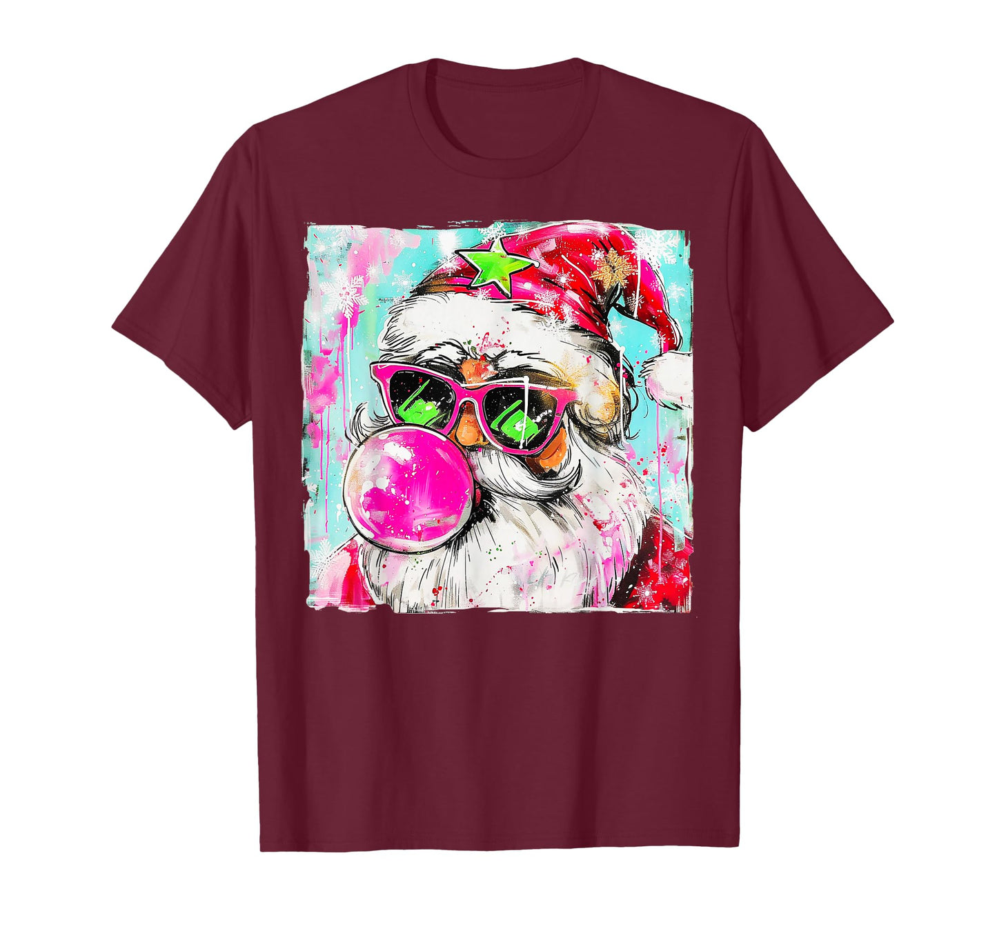 Vintage Retro Santa Christmas Bubble Gum Pink Sunglasses T-Shirt