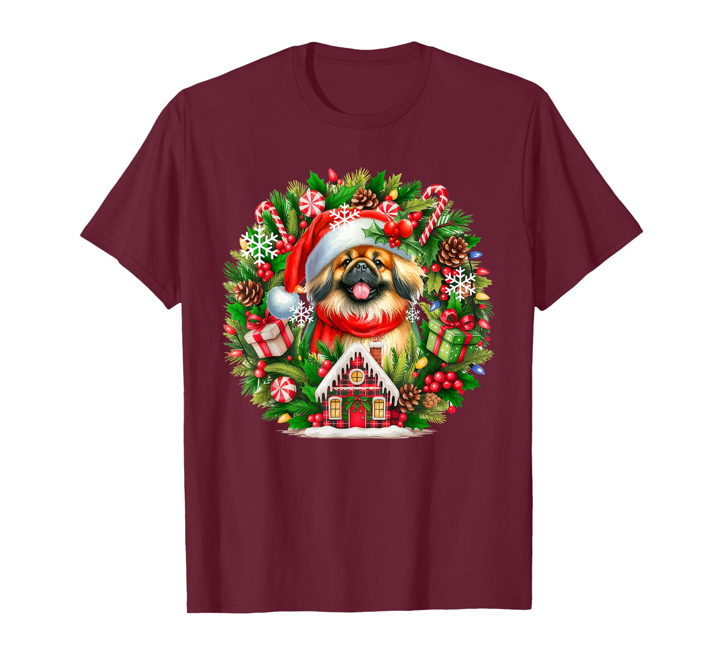 Santa Pekingese Christmas Floral Circle Matching Owner Kids T-Shirt