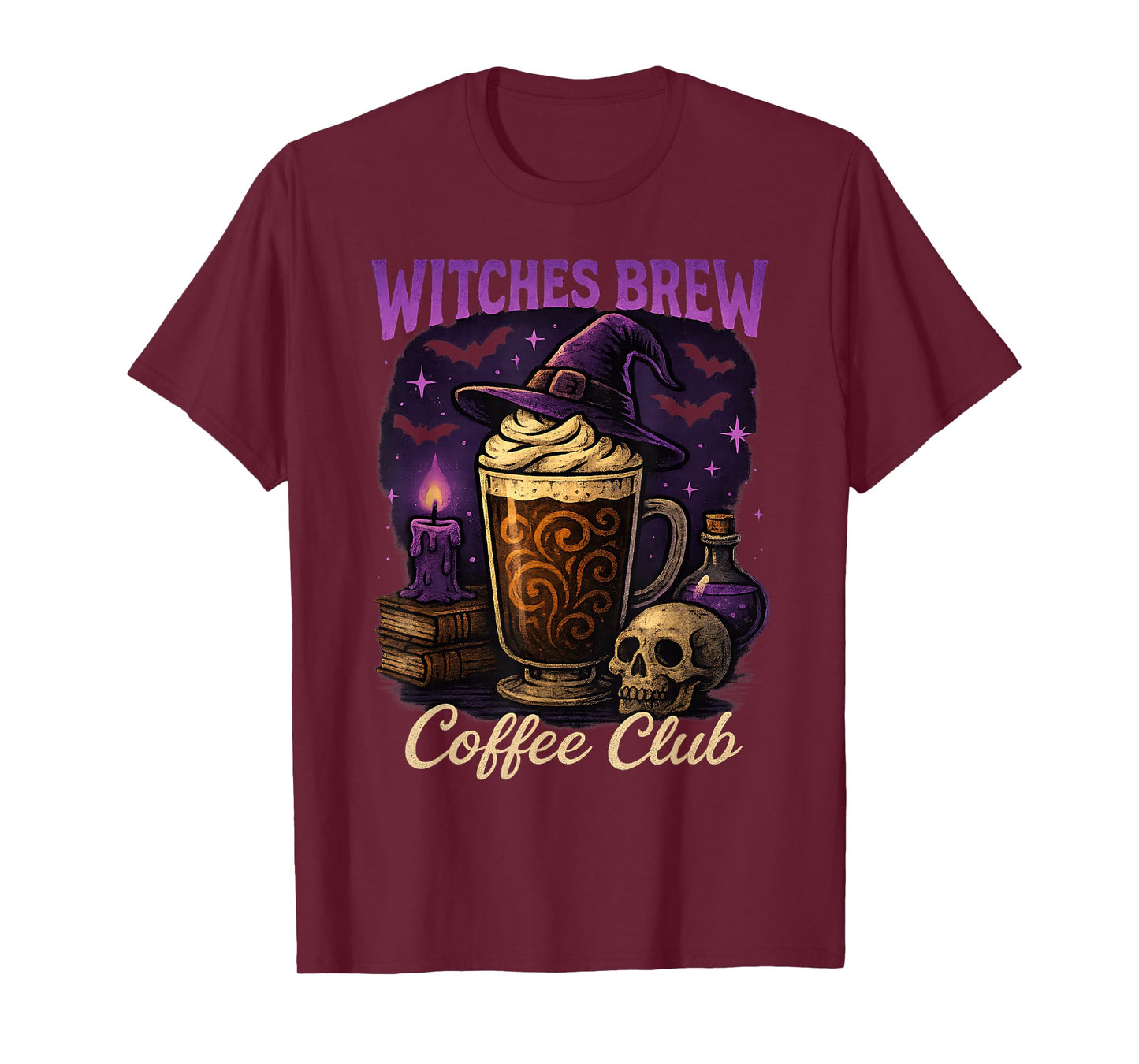 Witches Brew Coffee Club Halloween Witch Hat Latte Design T-Shirt