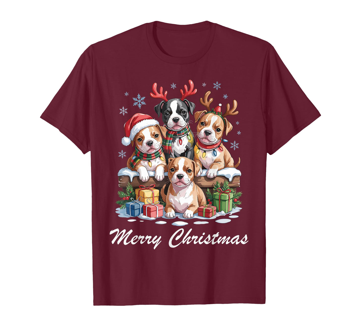Pitbull Merry Christmas Funny Pittie Dog Lovers Holiday T-Shirt