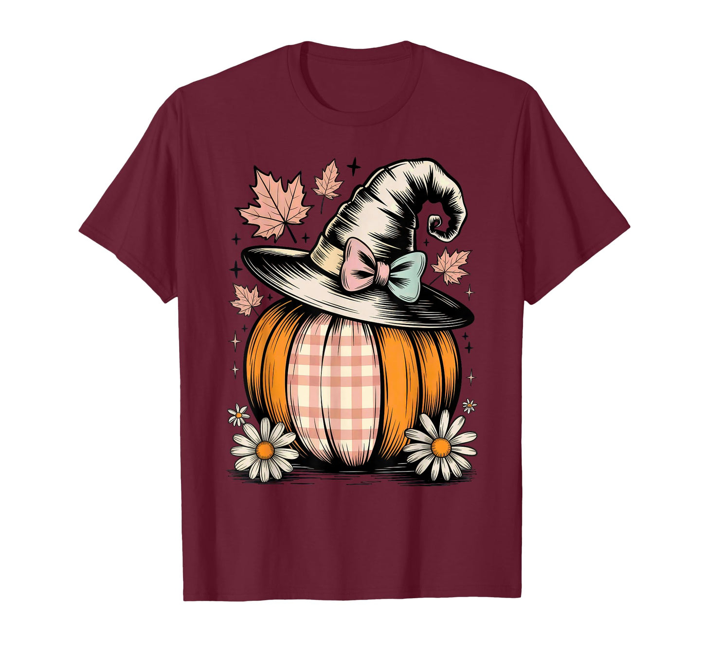 Fall Pumpkin with Witch Hat Coquette Halloween T-Shirt