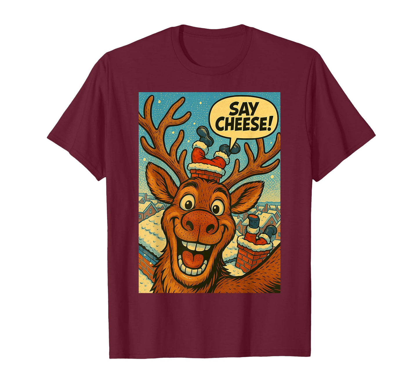 Funny Reindeer Selfie Santa Boys Girls Christmas T-Shirt