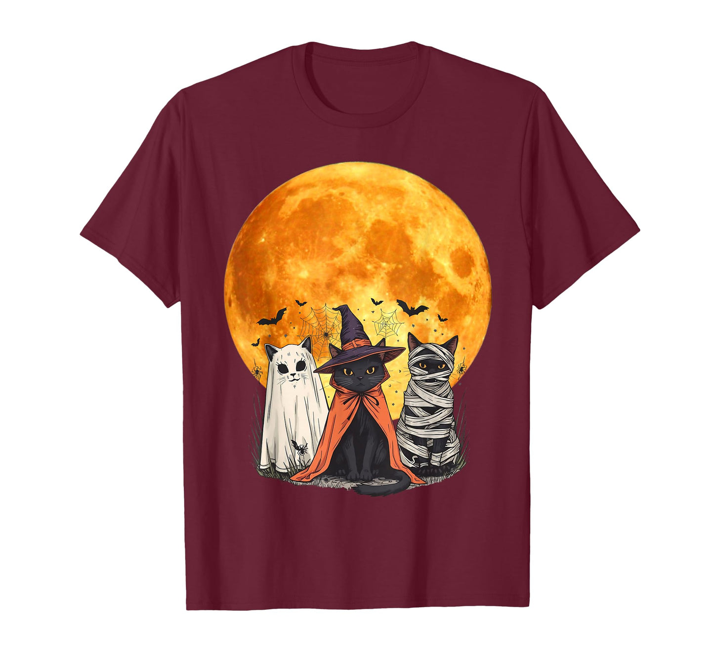Retro Black Cat Witch Scary Halloween Moon T-Shirt