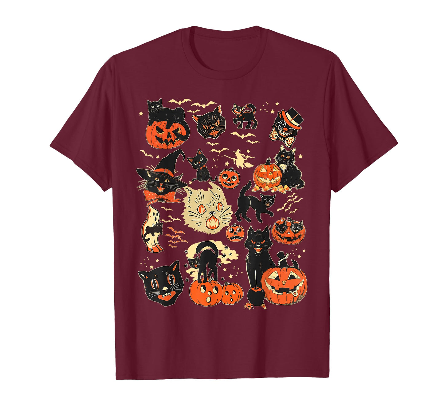 Retro Black Cat Halloween Pumpkin Costume for Women Men Kids T-Shirt