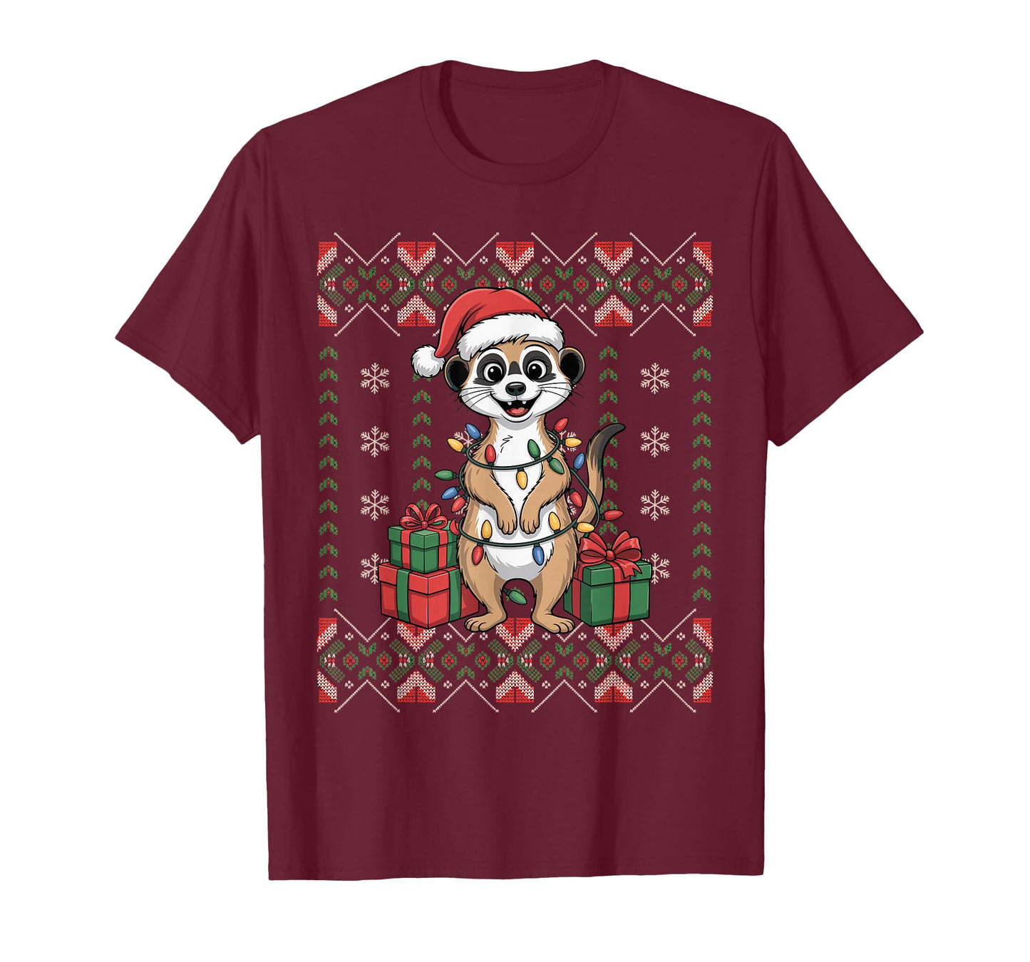 Santa Meerkat Christmas Ugly Sweater Funny Holiday Pajamas T-Shirt