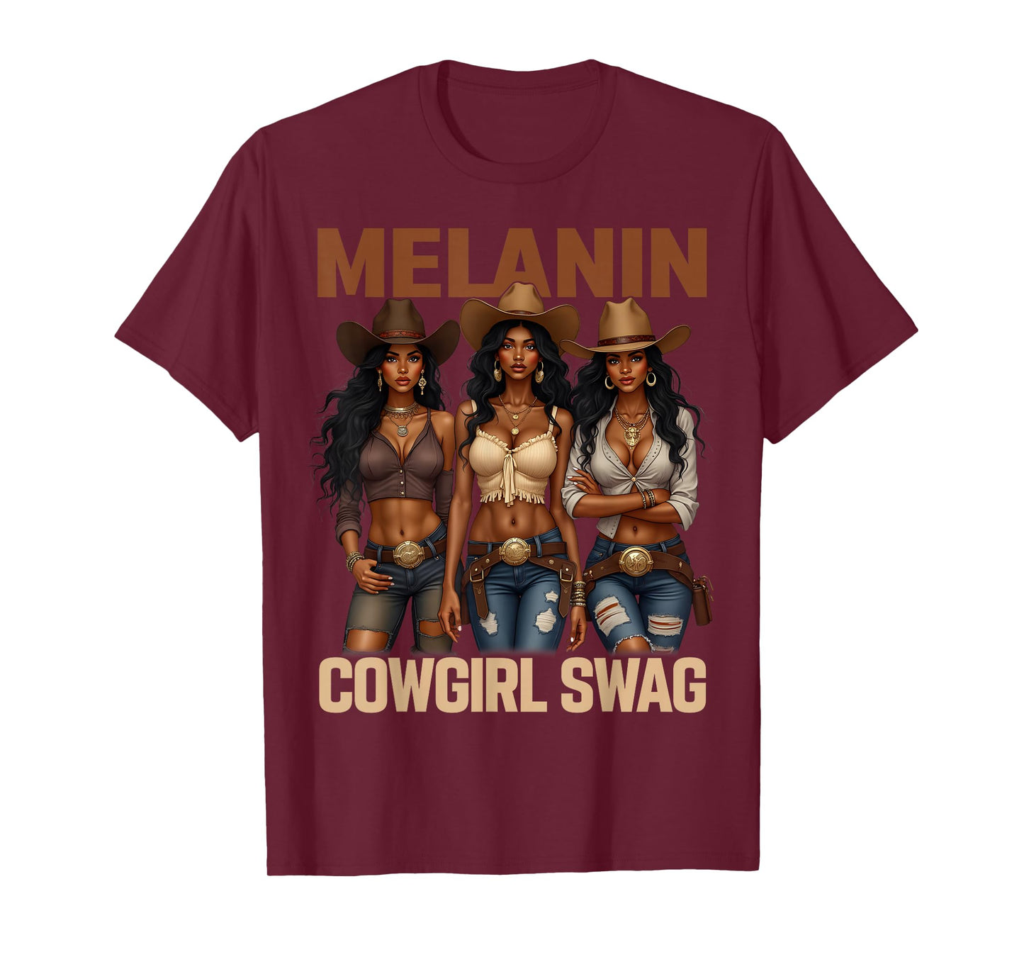 African Melanin Cowgirl Swag, Melanin Cowgirls Black BHM T-Shirt