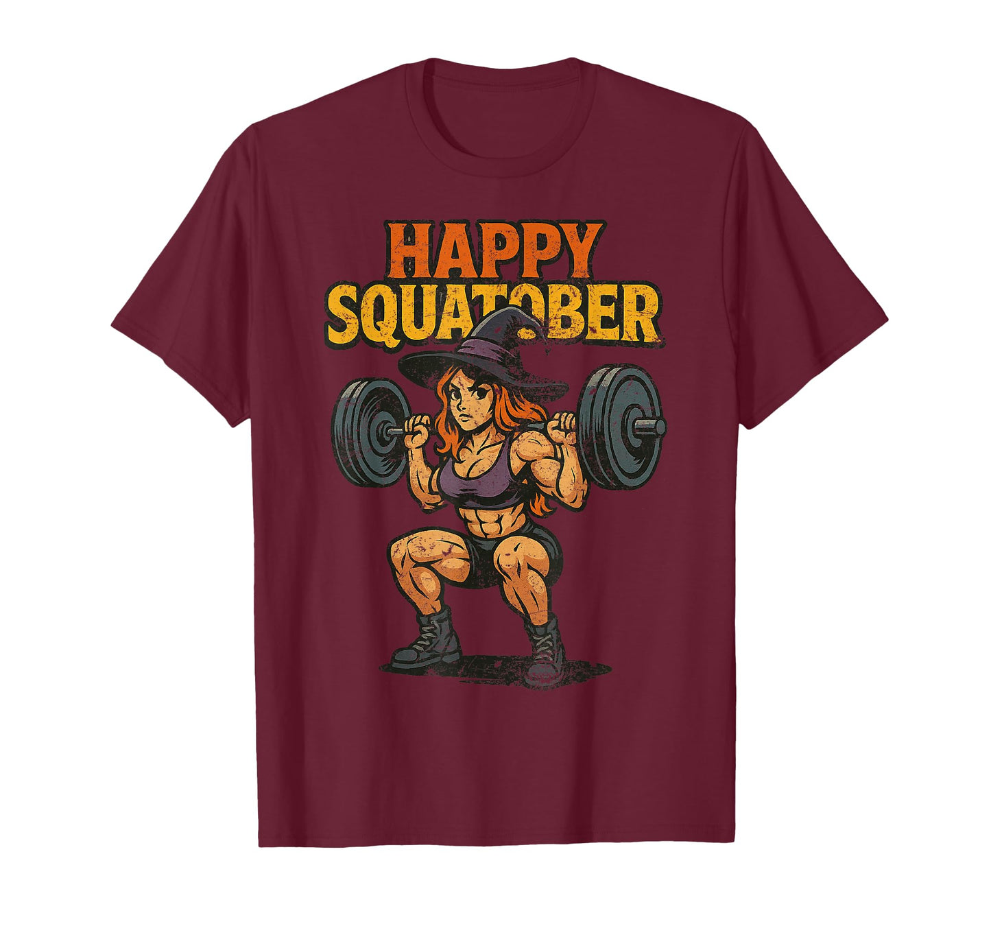 Happy Squatober Leg Day Challenge Vintage Halloween Witch T-Shirt