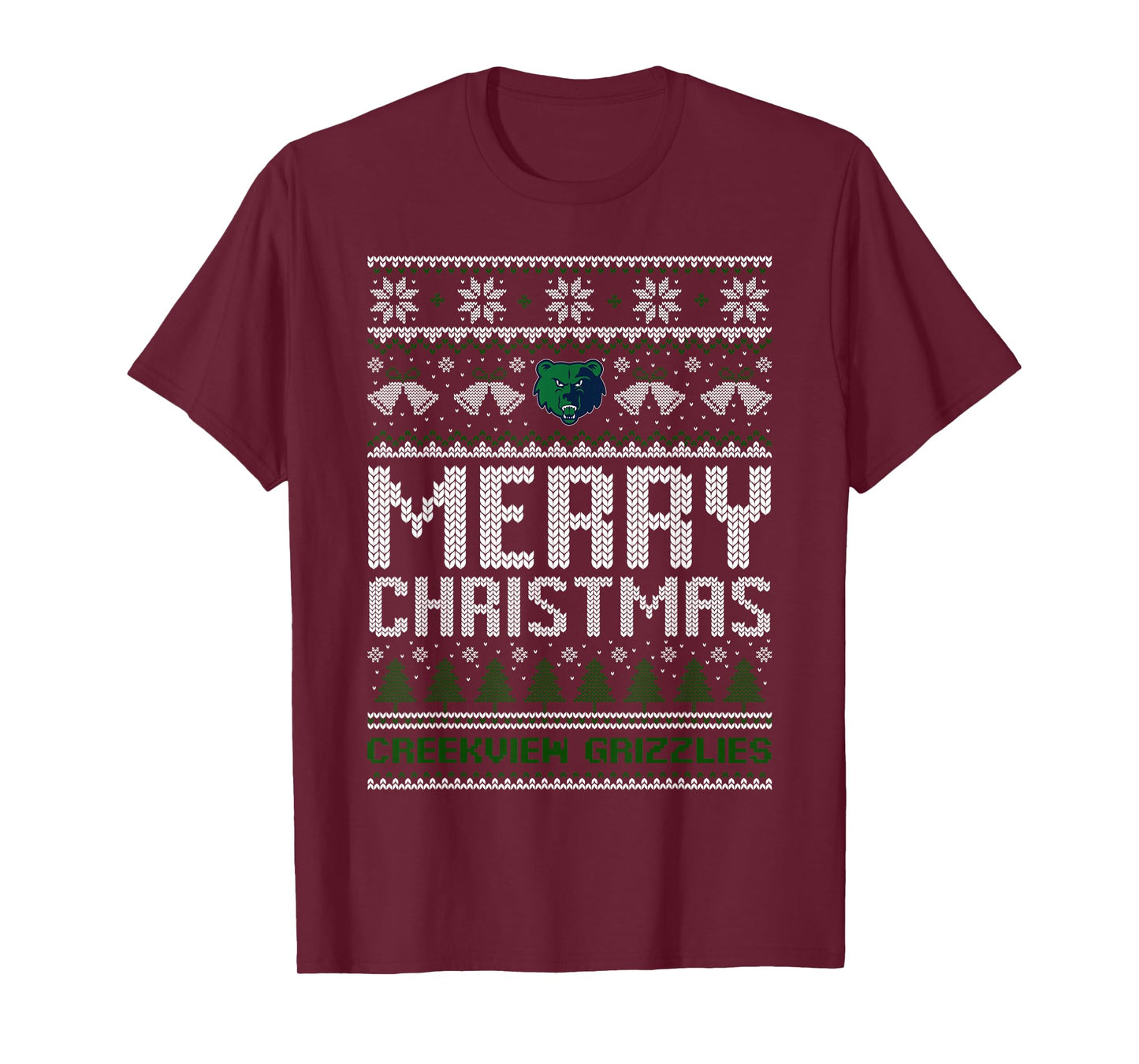 Creekview Grizzlies Logo Merry Christmas Ugly Sweater HS T-Shirt