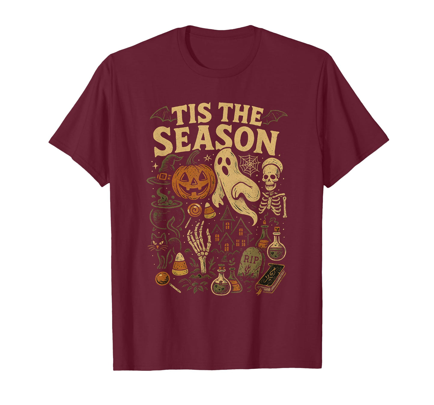 Tis The Season Halloween Retro Ghost Pumpkin Witch T-Shirt