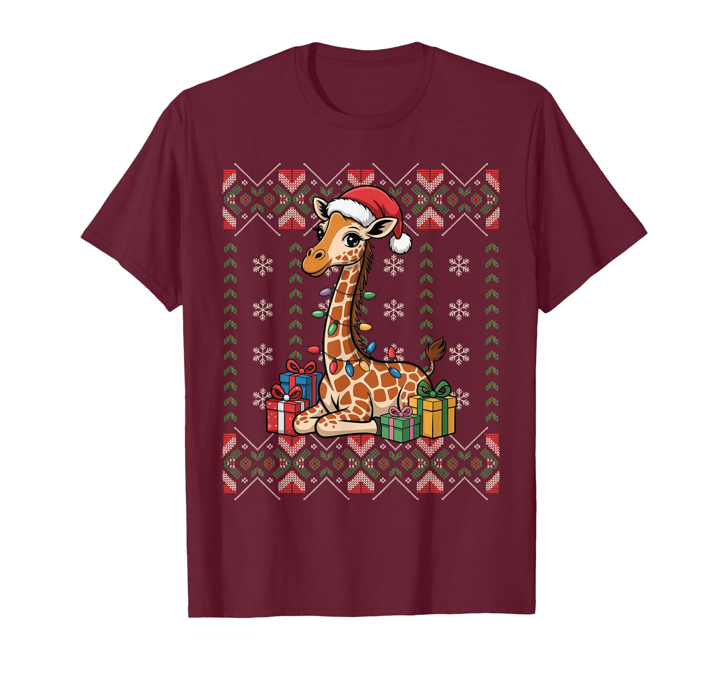 Santa Giraffe Christmas Ugly Sweater Funny Holiday Pajamas T-Shirt