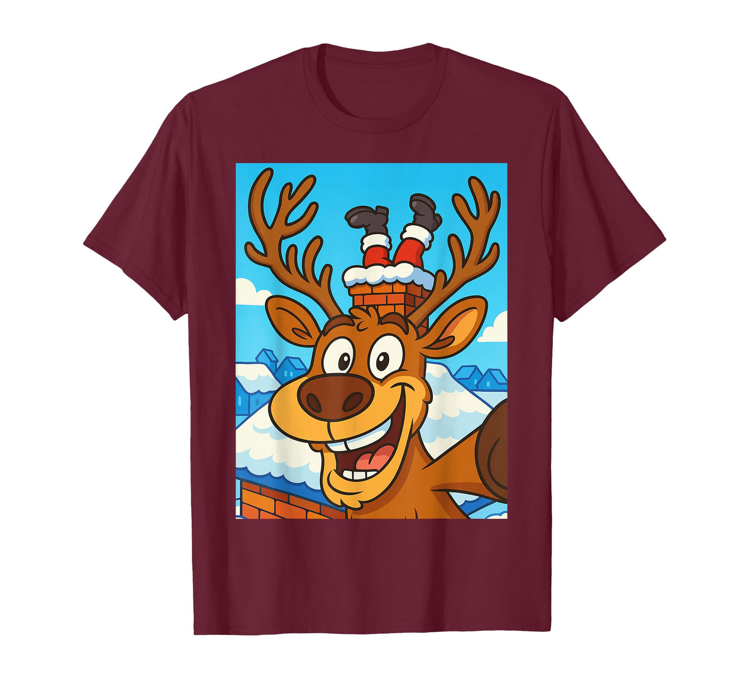 Funny Reindeer Selfie Santa Boys Girls Christmas T-Shirt