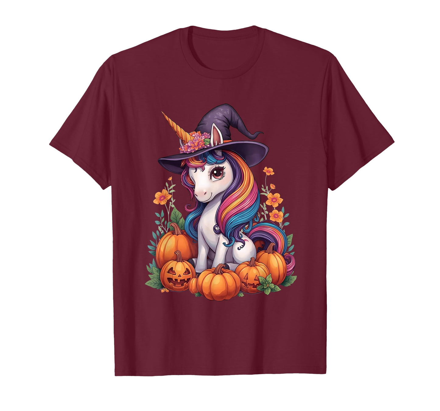 Cute Floral Unicorn Witch Halloween Matching Family Kids T-Shirt