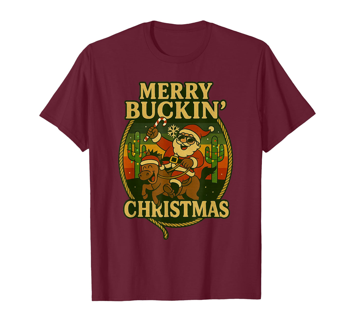 Merry Buckin’ Funny Christmas Rodeo Cowboy Santa Riding T-Shirt