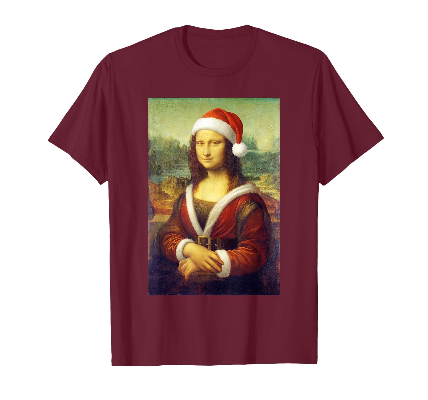 Mona Lisa Santa Hat Christmas Art Funny Parody T-Shirt