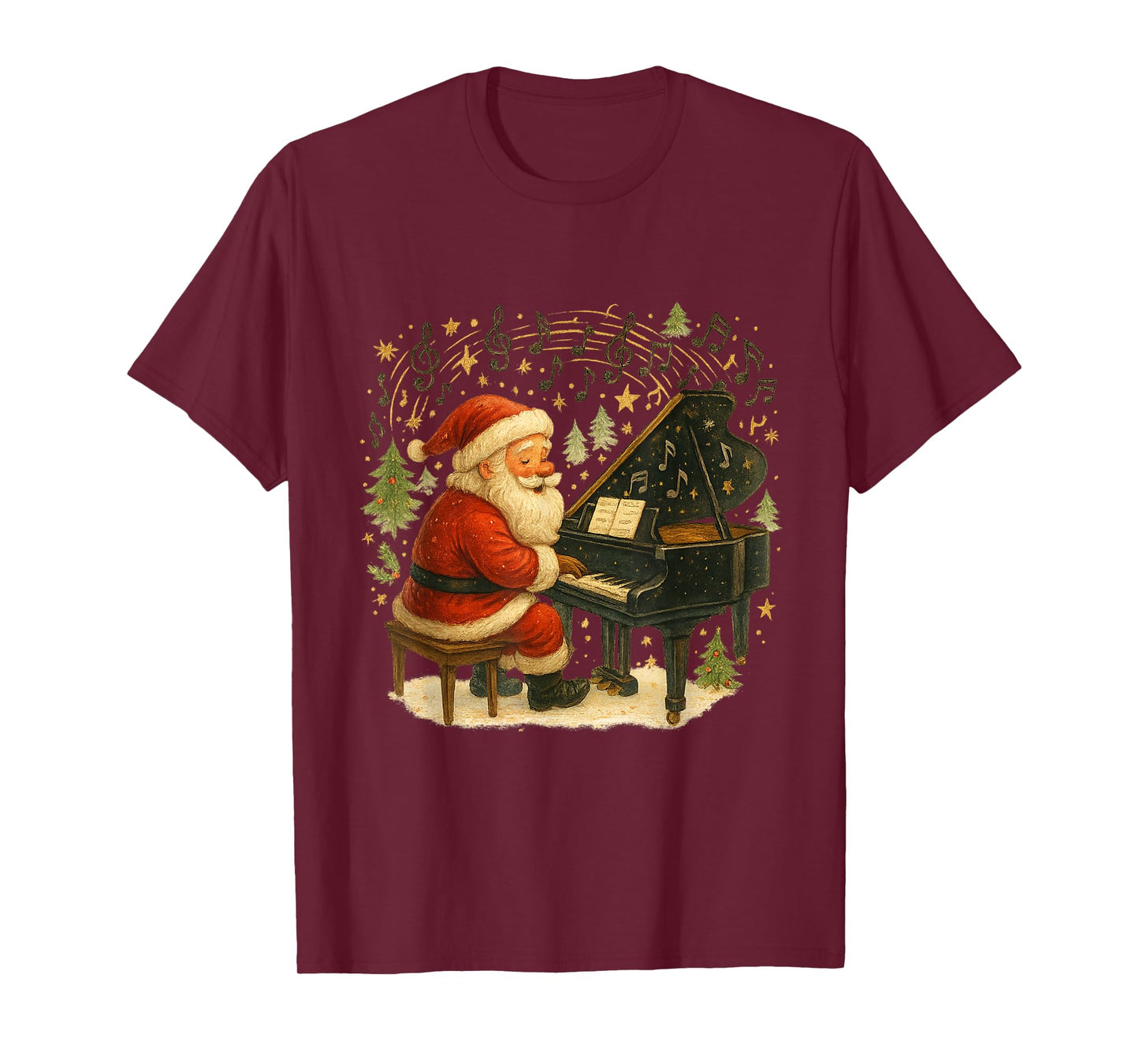 Santa at The Piano - Festive Holiday Design T-Shirt