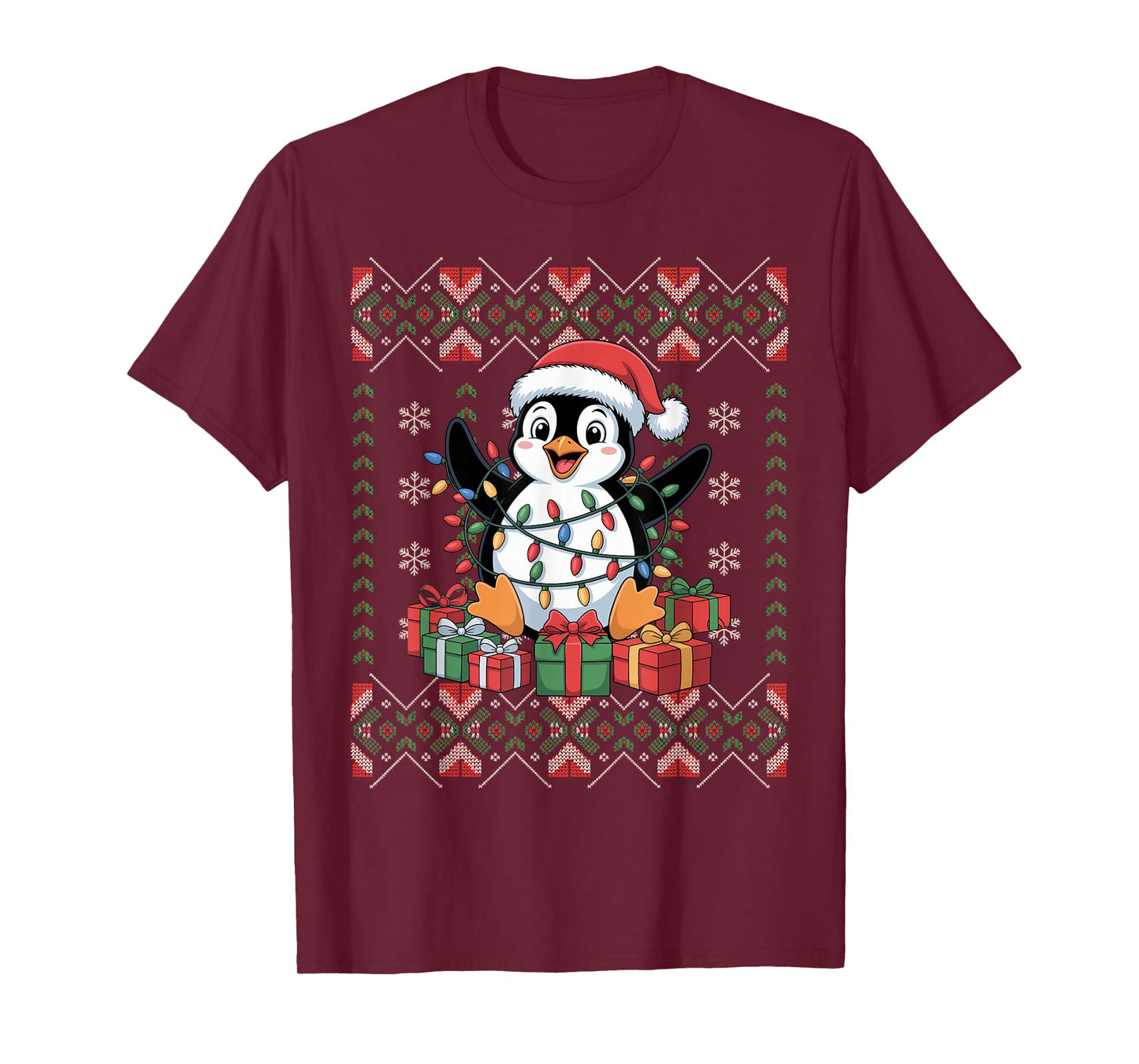 Santa Penguin Christmas Ugly Sweater Funny Holiday Pajamas T-Shirt