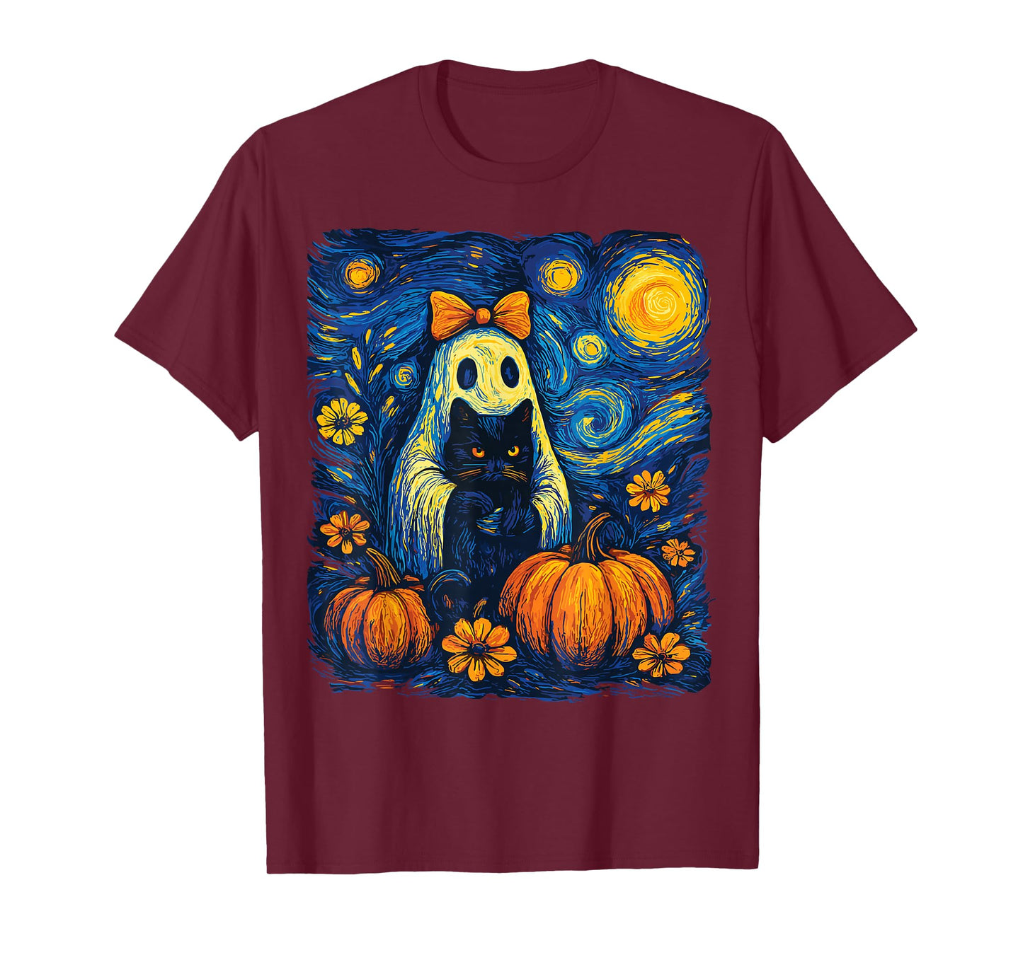 Retro Halloween Ghost Holding Black Cat Costume Men Women T- T-Shirt