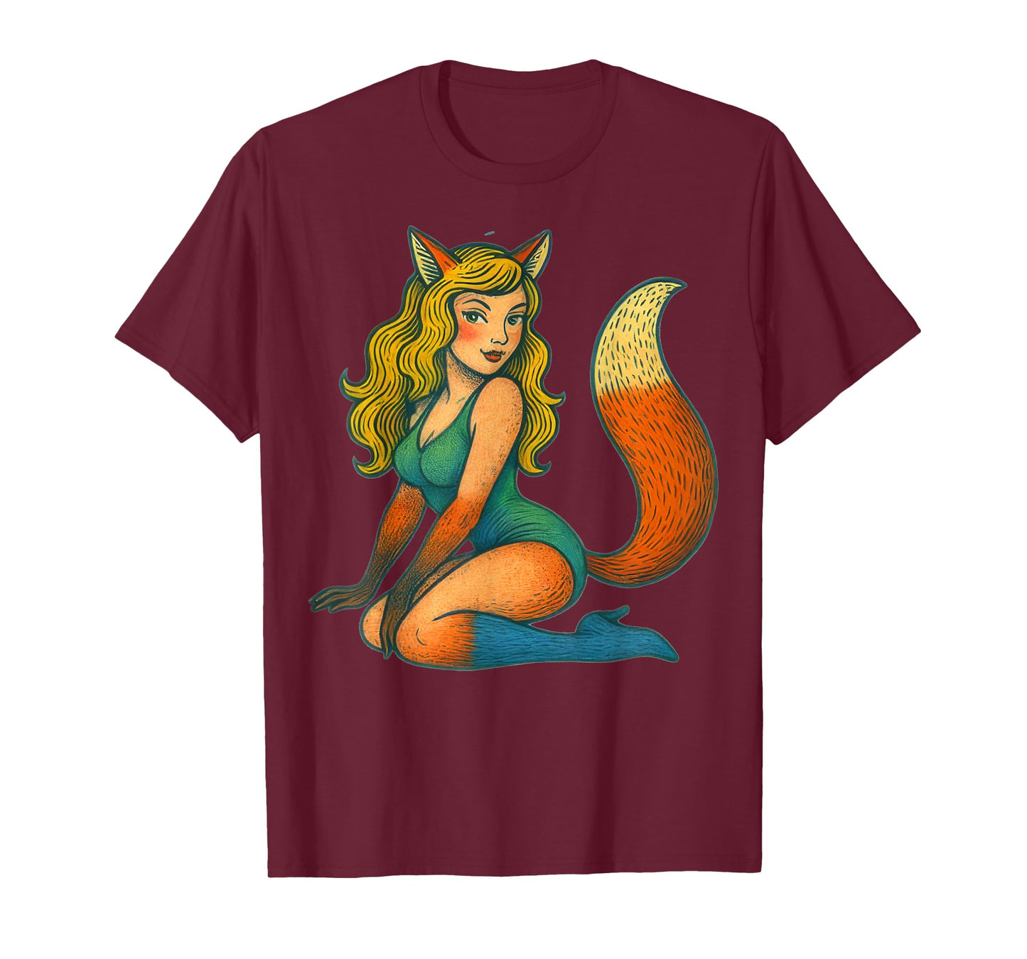 Fox Girl Pinup Retro Style Halloween Witch Pinup T-Shirt